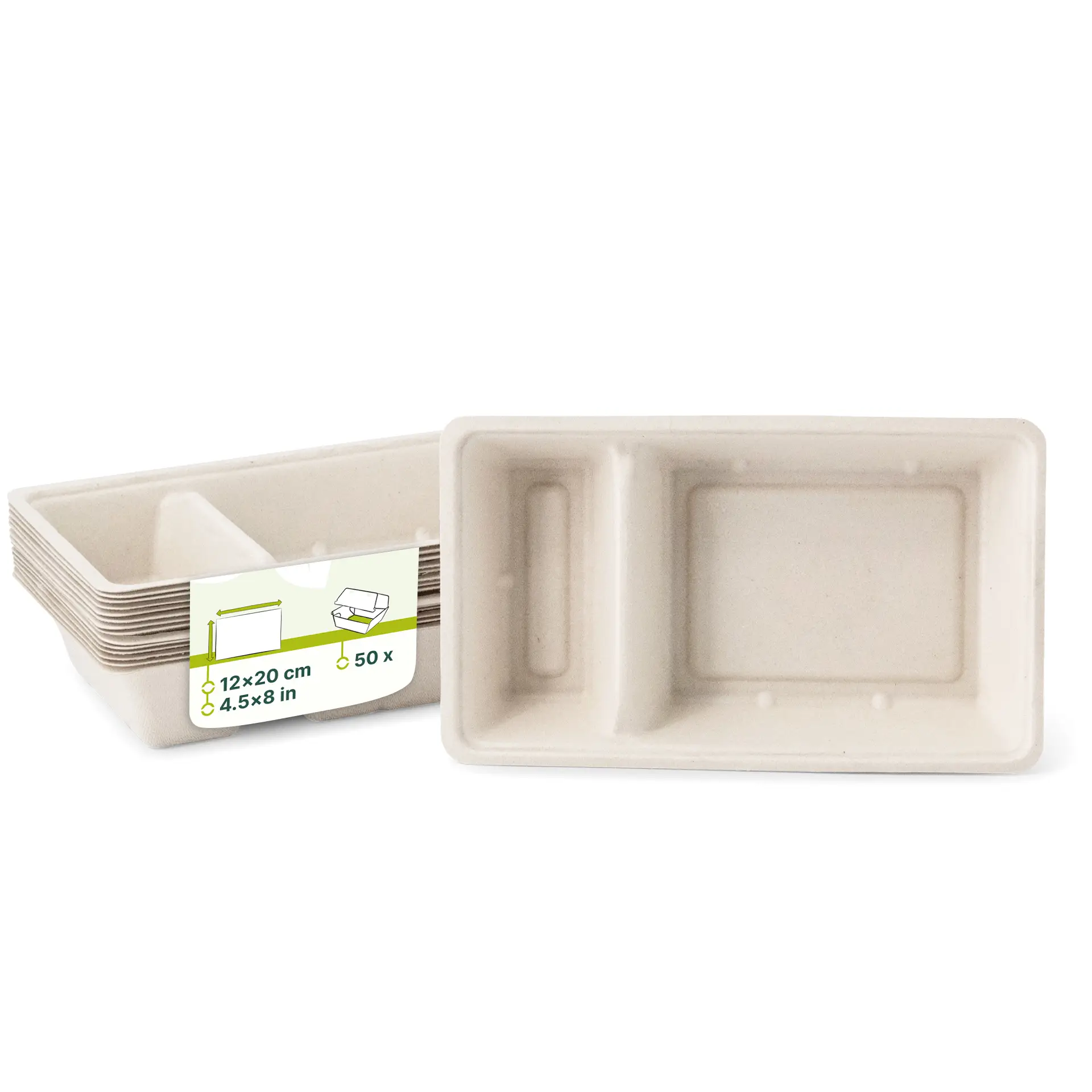 Pommesschale aus Zuckerrohr,  2 Kammern, 12 x 20 x 3,5 cm