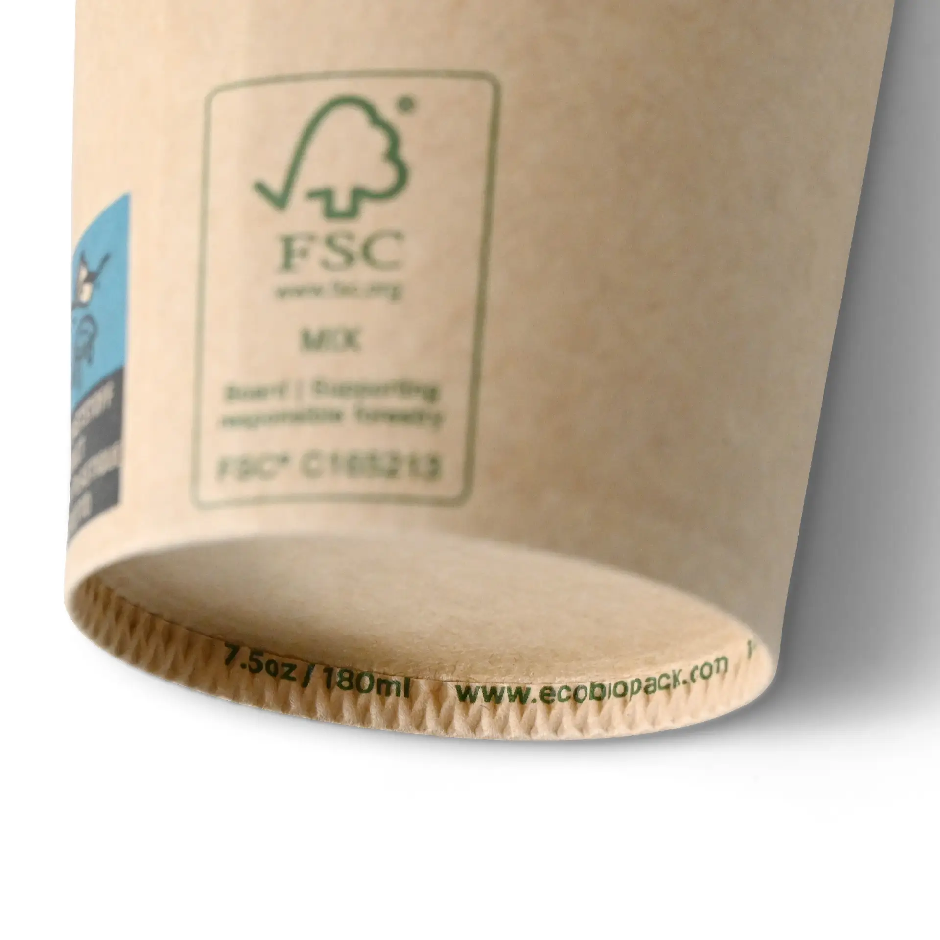 Bicchiere per distributore 180 ml / 7,5 oz, Ø 70 mm, parete singola, marrone, rivestito in PLA