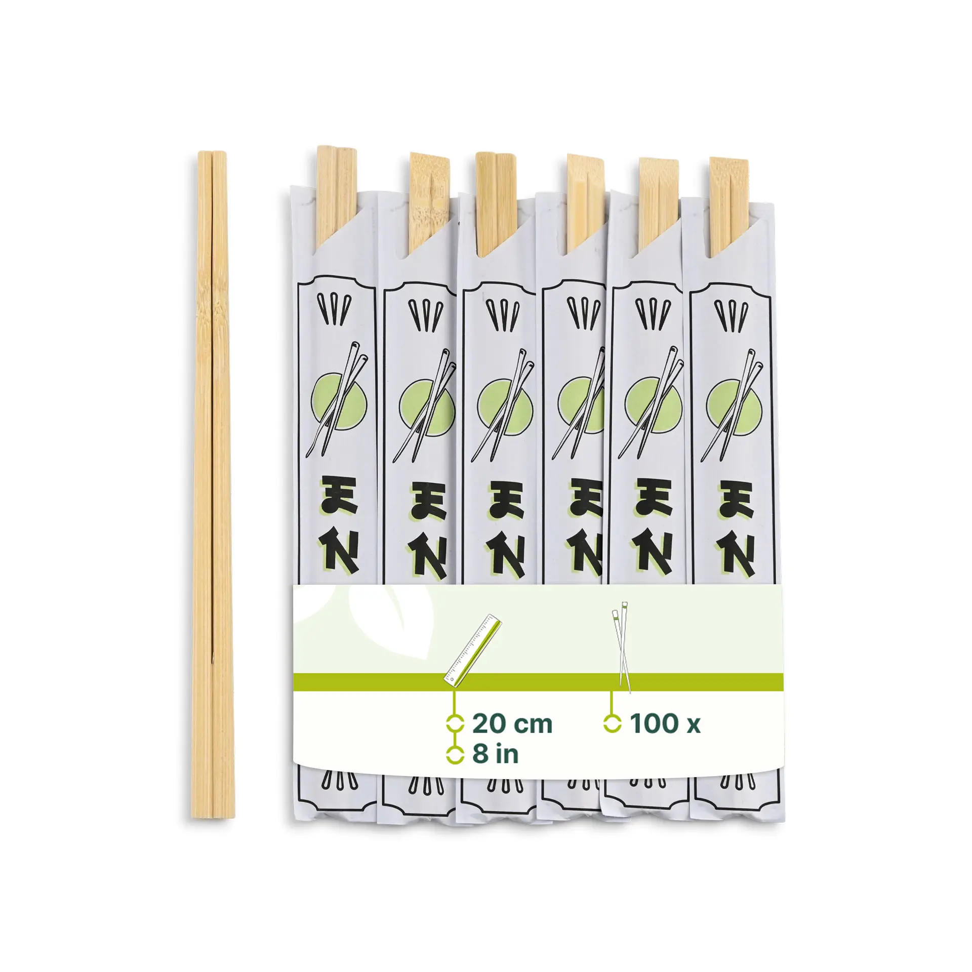 Set di bacchette in bambù, 20 cm, avvolte in carta, adatte per scatole da asporto asiatiche e piatti di noodle.