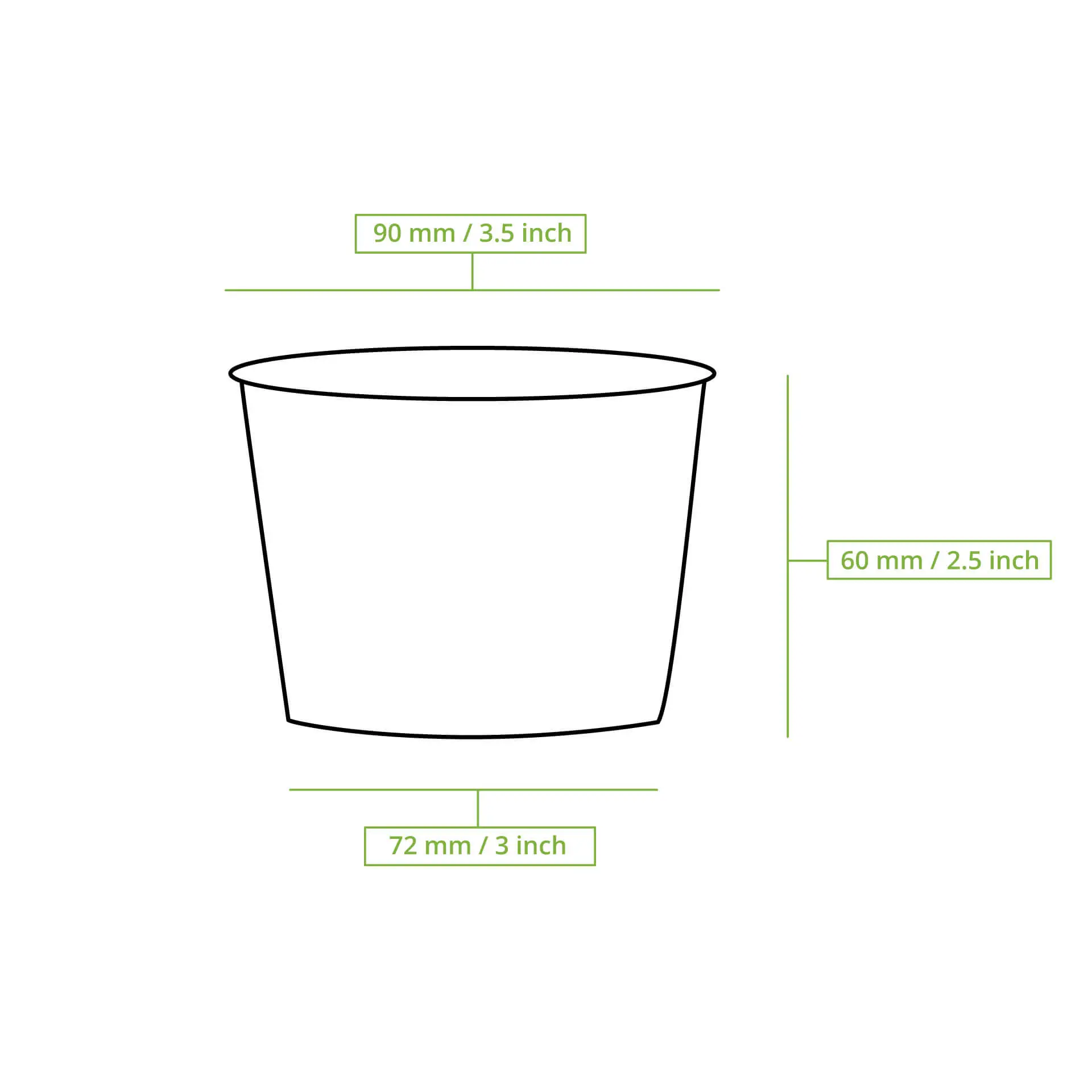 Una coppa di zuppa biodegradabile marrone in cartone; dimensioni 90 mm di diametro, 60 mm di altezza, con rivestimento in PLA.