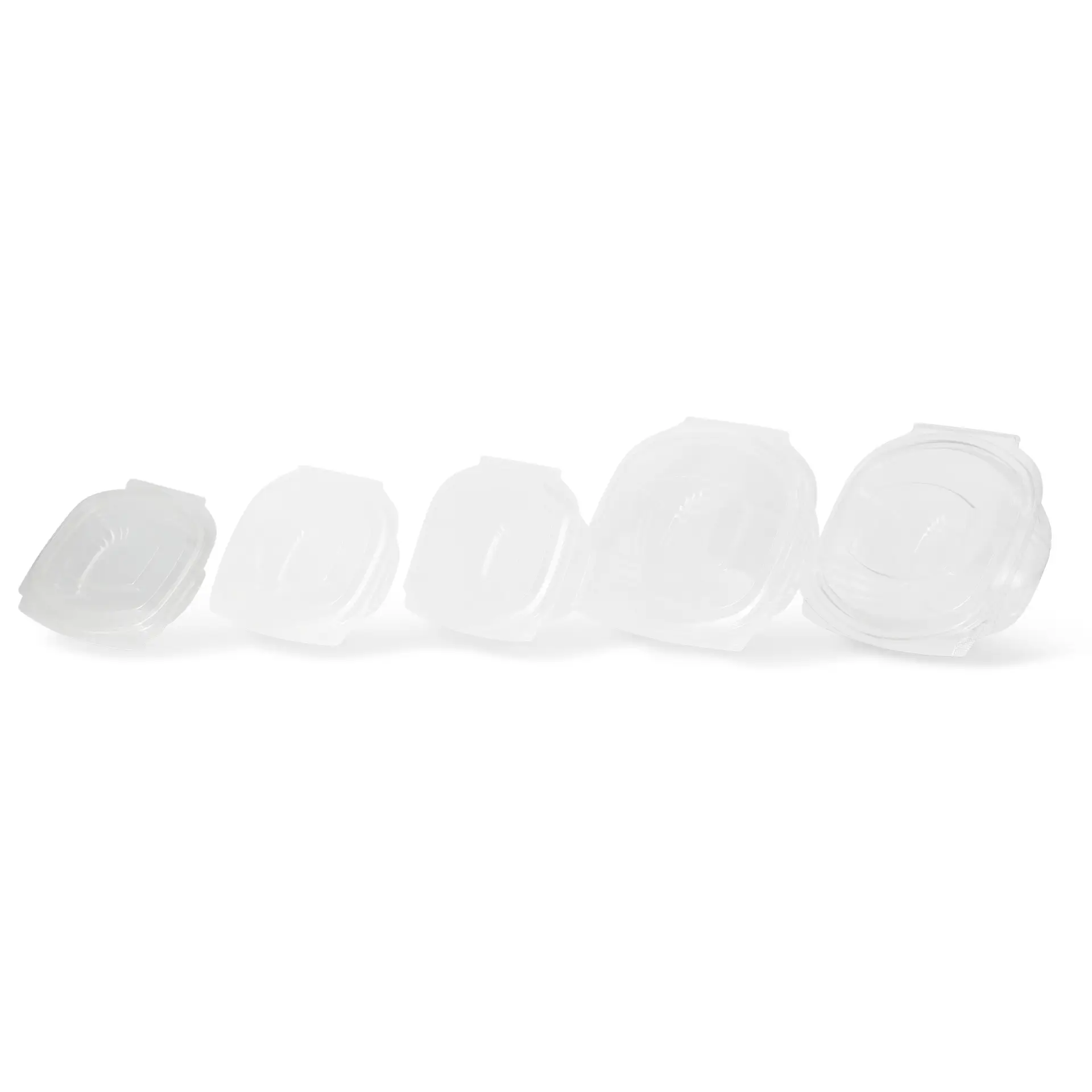 Ciotole Deli con coperchi pieghevoli in PLA trasparente; adatte per piatti freddi fino a 40 °C; biodegradabili e senza petrolio.