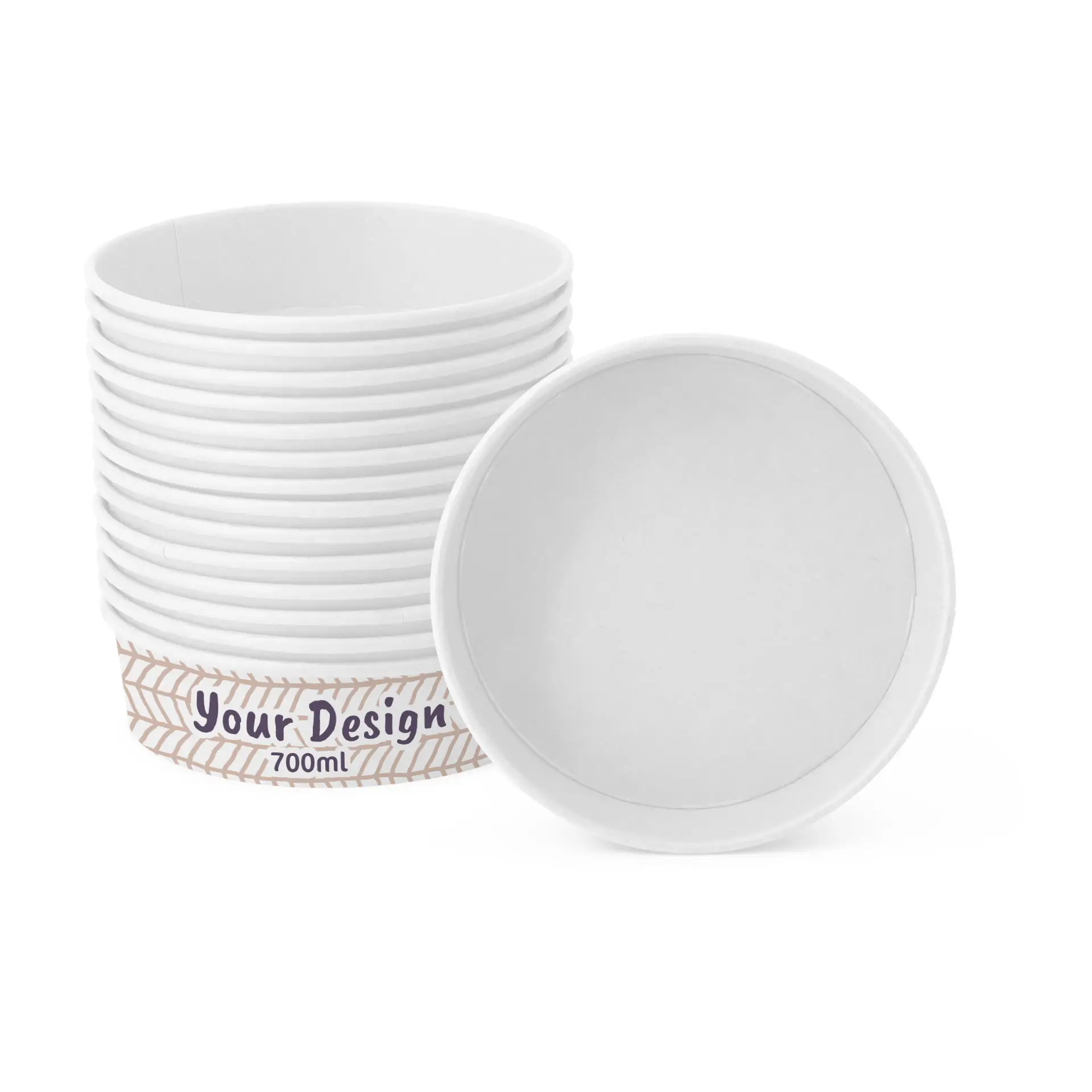 Ciotole per insalata personalizzate / Bowls stampate, 700 ml, Ø 185 mm, bianco, con rivestimento PE