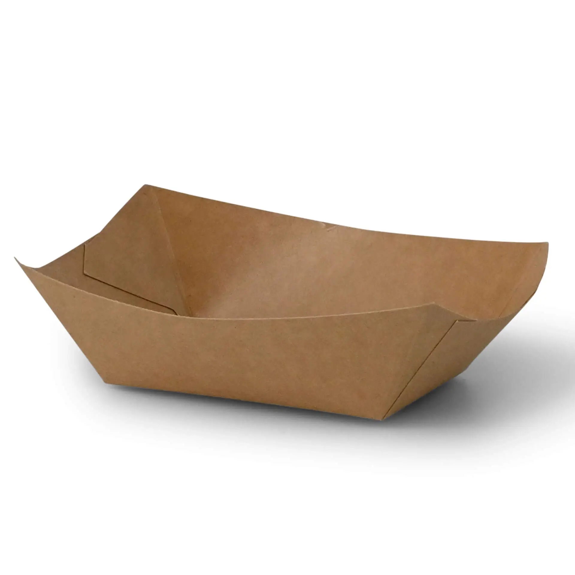 Vassoio per snack in cartone marrone, 200 ml; progettato per servire cibo da asporto e fast food, con rivestimento a base d'acqua per durabilità.