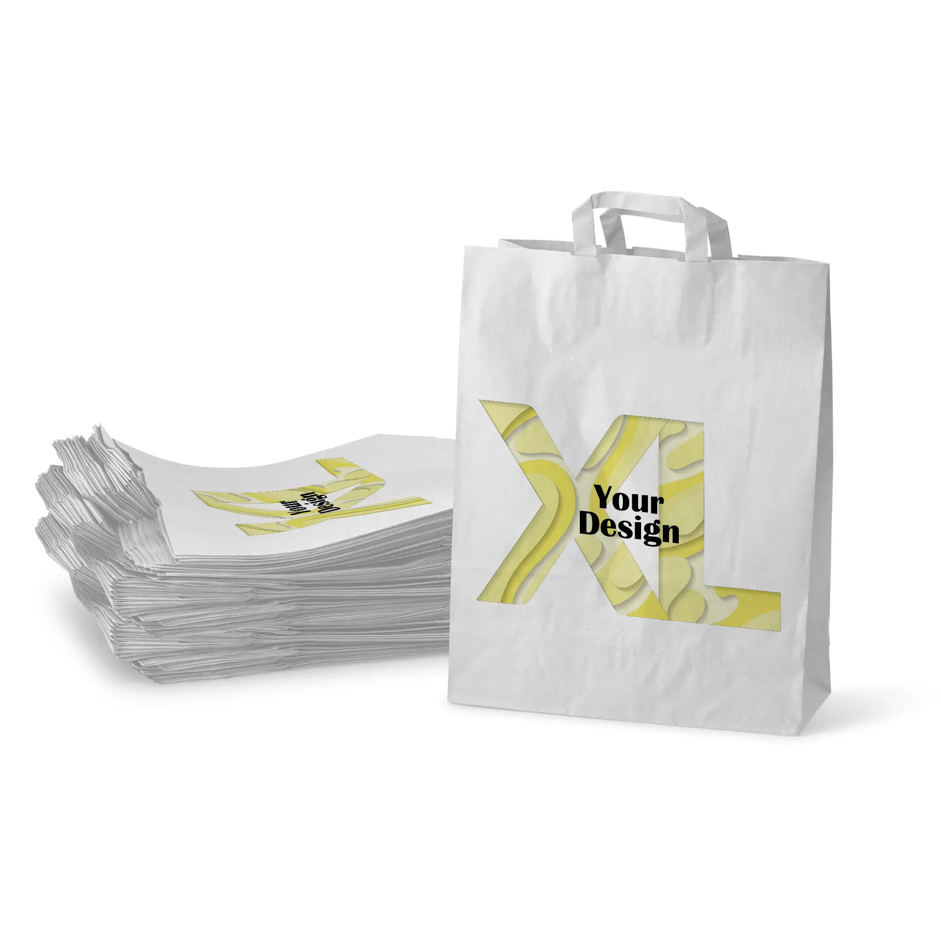 Papiertragetaschen bedrucken, XL - 32 x 12 x 40 cm, weiß