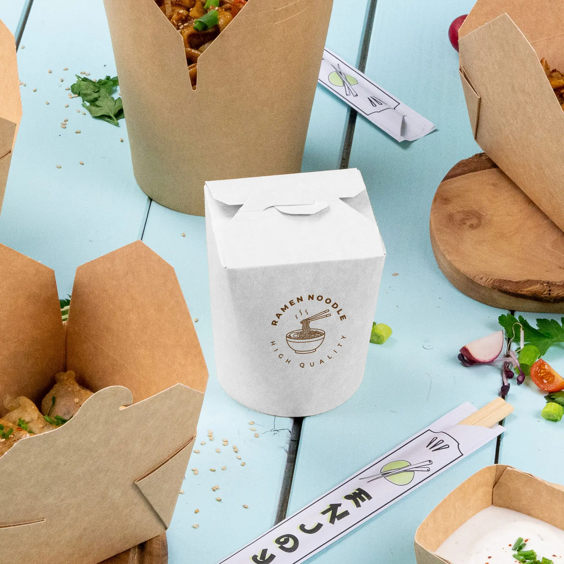 Scatole noodles personalizzate, 400 ml, bianco, con rivestimento PLA