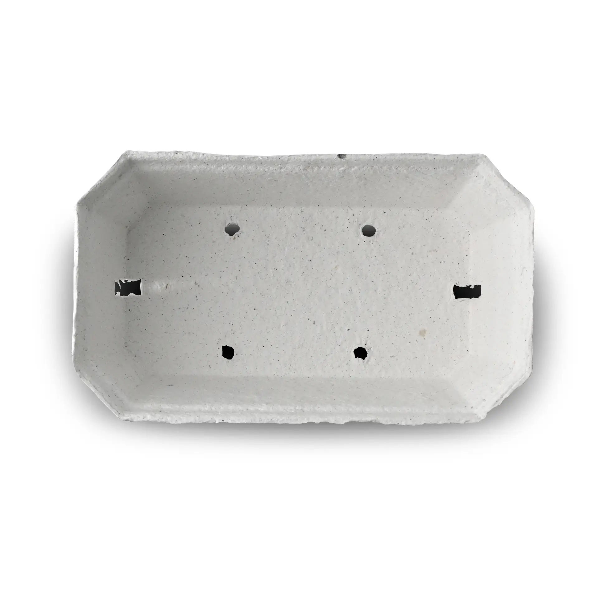 Vassoi bianco per frutti di bosco realizzato in cartone di polpa di legno; progettato per prodotti freschi come fragole e lamponi.