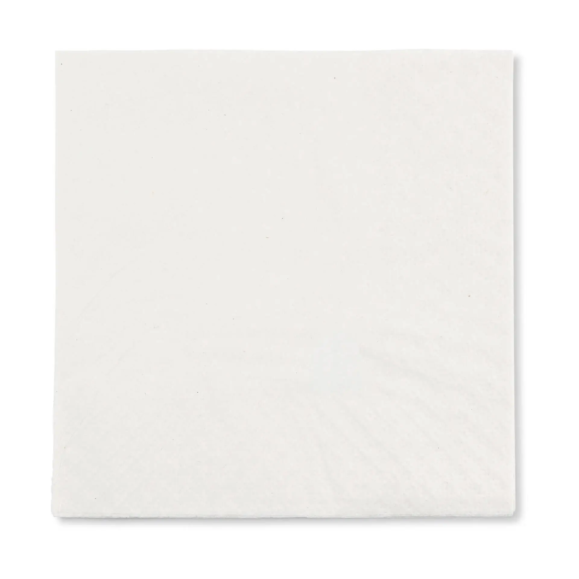Tovagliolo di carta quadrato bianco, 33 x 33 cm, 2 veli, con simbolo di riciclo e testo che indica materiale 100% riciclato.