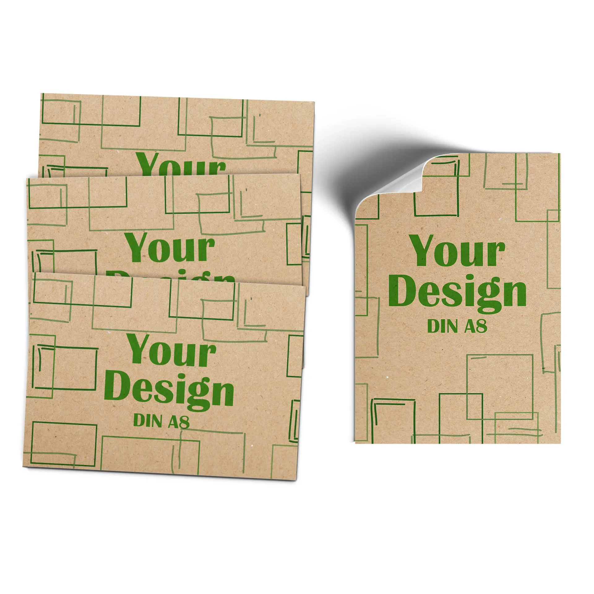 Una scheda marrone testurizzata con un design circolare viola e un logo di uccello, dimensioni 74x52 mm.