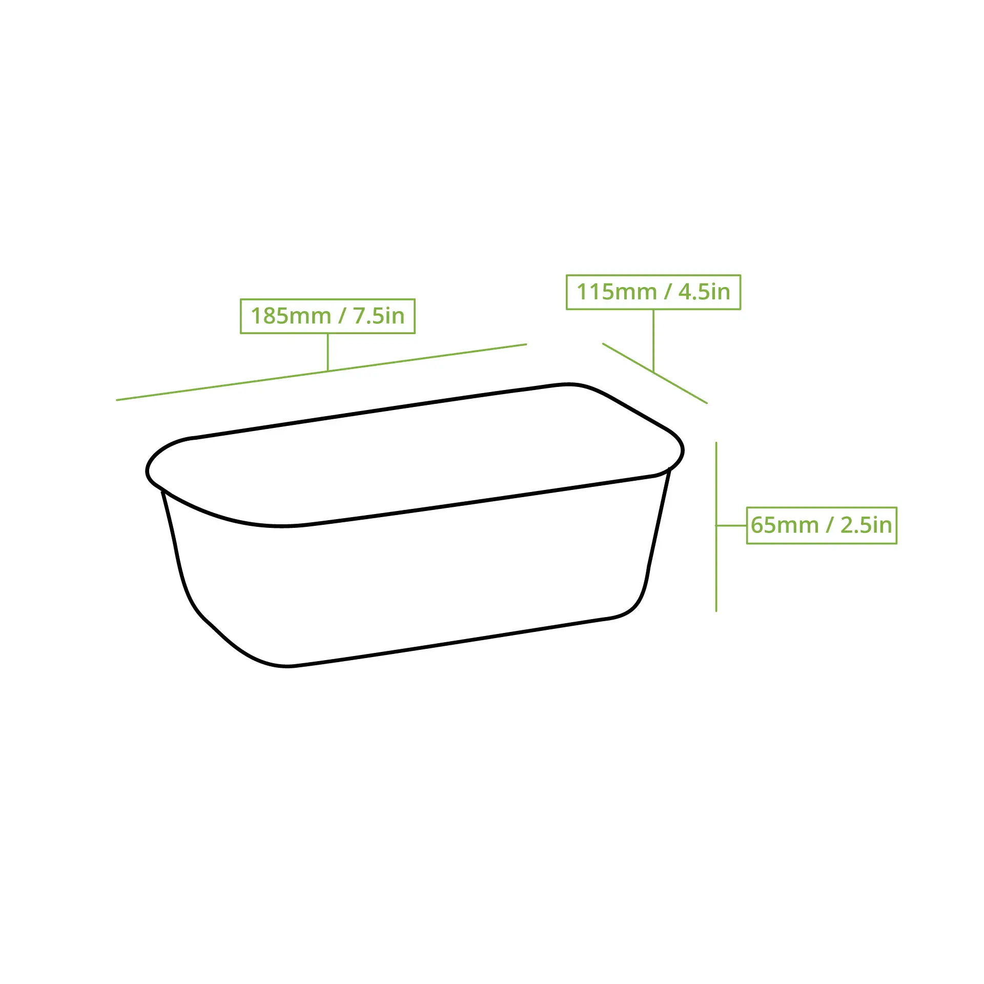 Vassoio per bacche realizzato in resistente cartone bianco; dimensioni 185 mm x 115 mm x 65 mm; adatto per frutti di bosco e prodotti freschi.