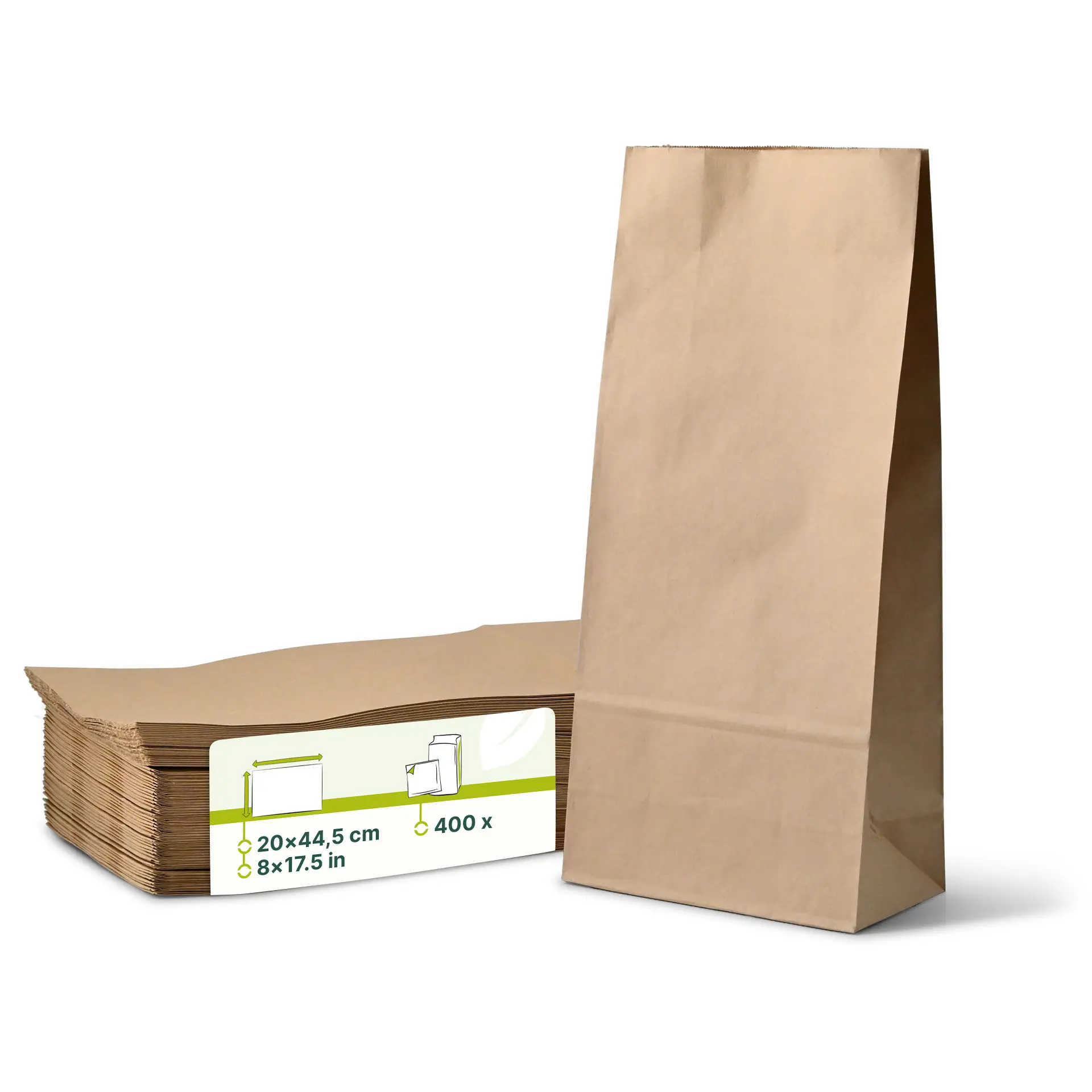 Blockbeutel XL, 20 x 11 x 44,5 cm, PP-Folie, braun, Kraftpapier