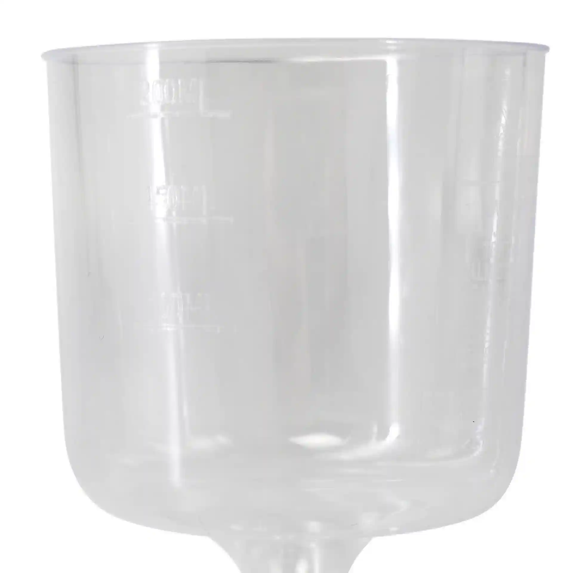 Bicchiere da vino riutilizzabile trasparente con una capacità di 200 ml, con indicatori di misura sul lato.