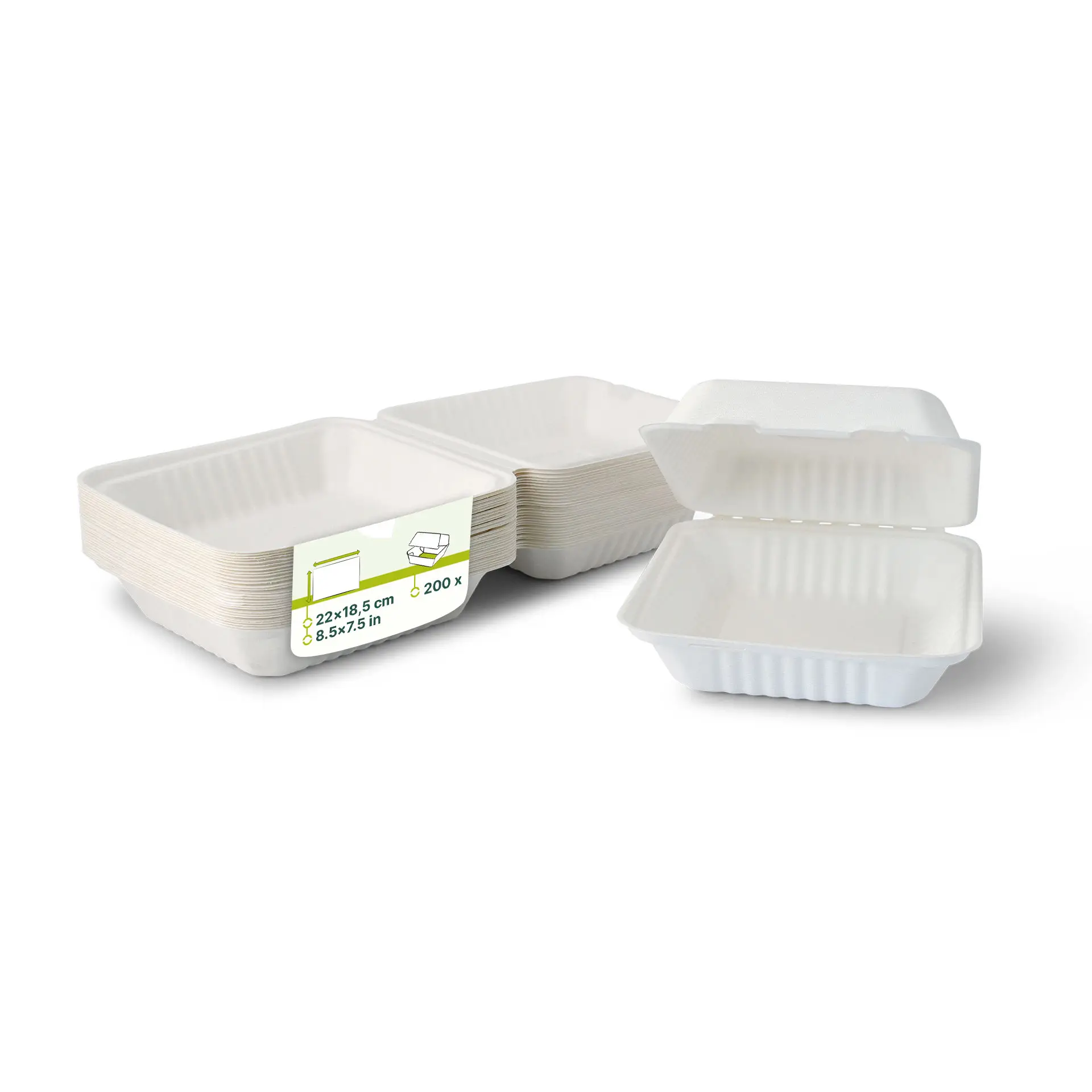 Take-away Boxen aus Zuckerrohr 22 x 18,5 x 7 cm, rechteckig