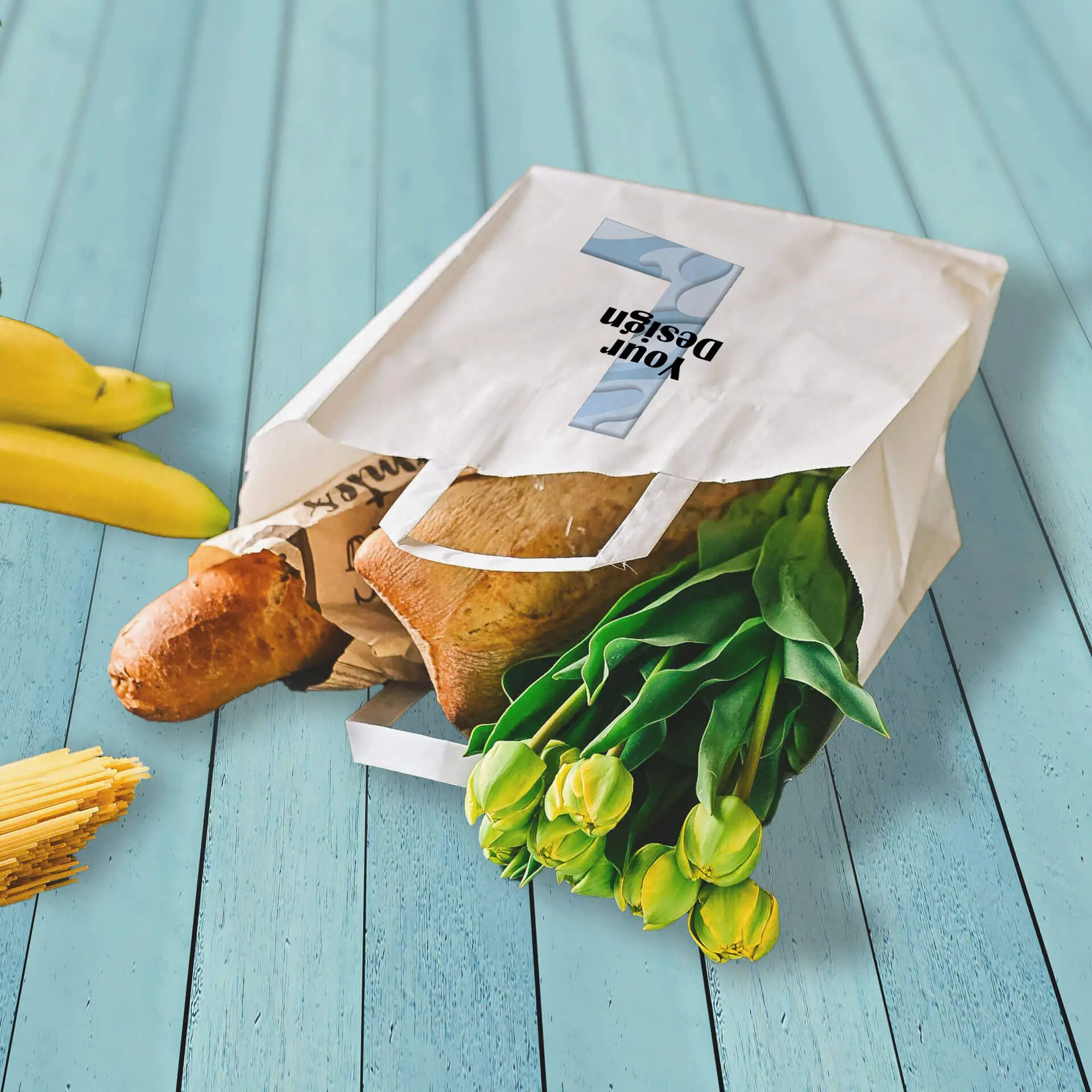 Papiertragetaschen bedrucken, L - 26 x 17 x 25 cm, weiß, breiter Boden