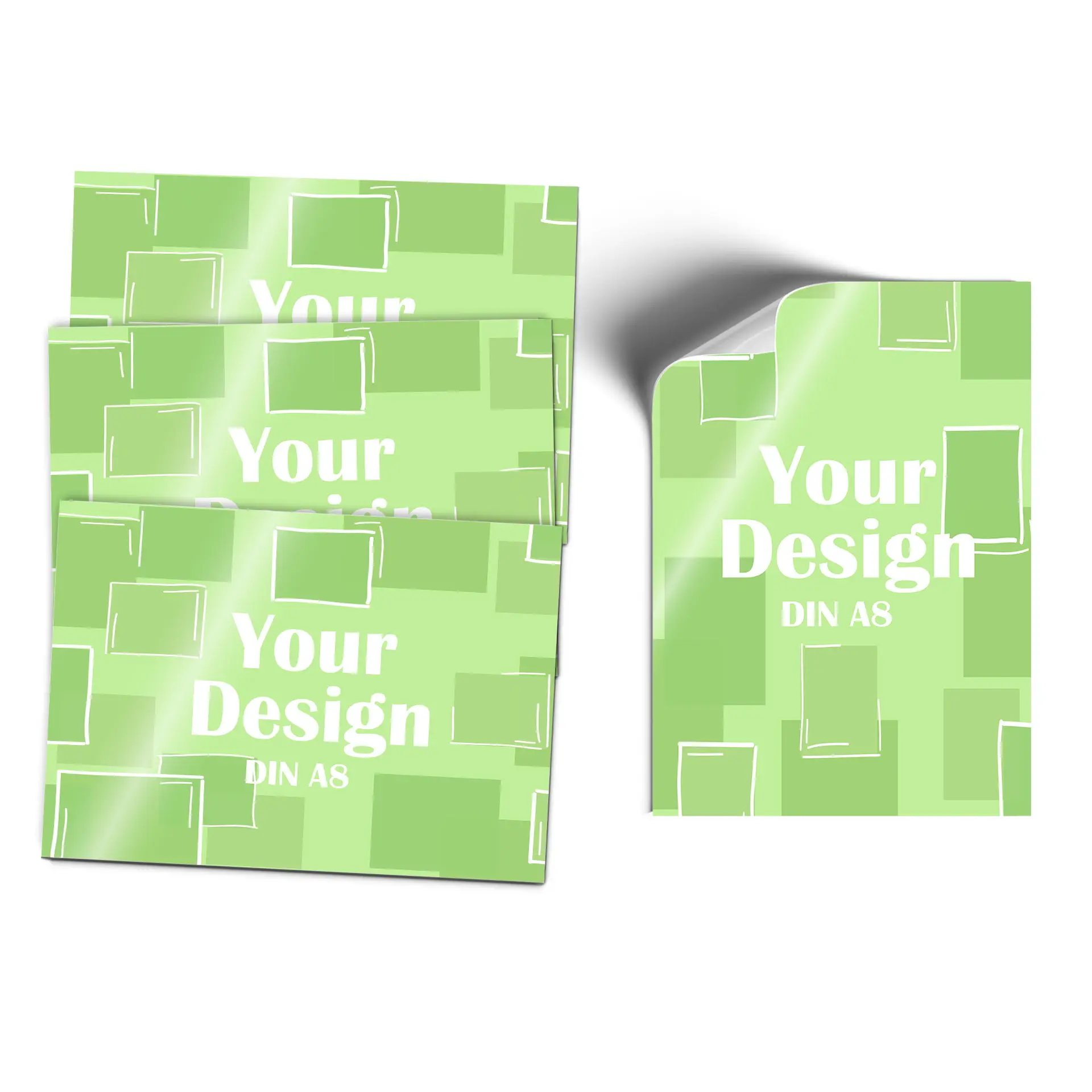 Adesivo grafico con design bianco su sfondo viola sfumato, dimensioni 74x52 mm, con angoli arrotondati.