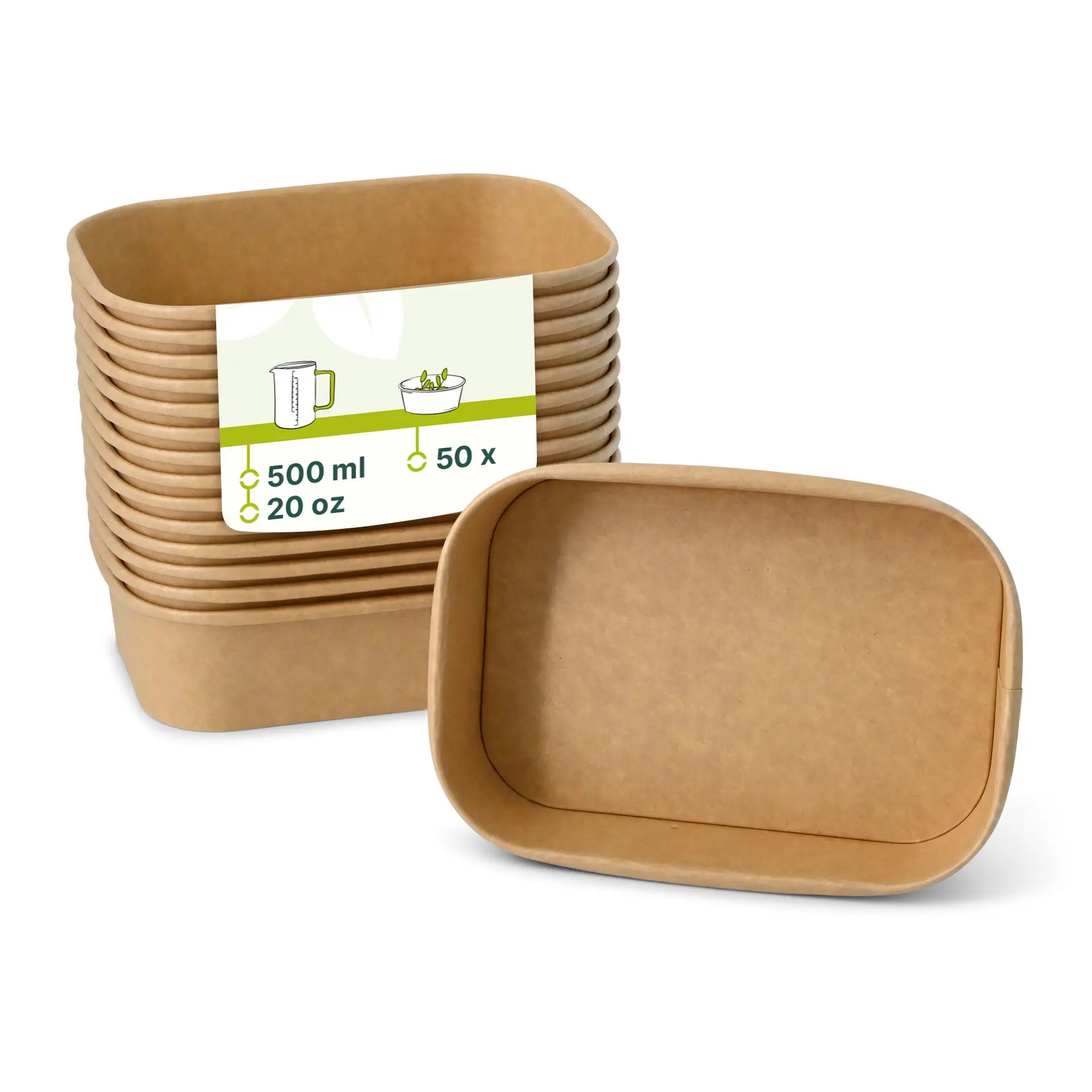 Kartonschale / Salatschale 500 ml, 17,5 x 12,5 x 4 cm, braun, rechteckig