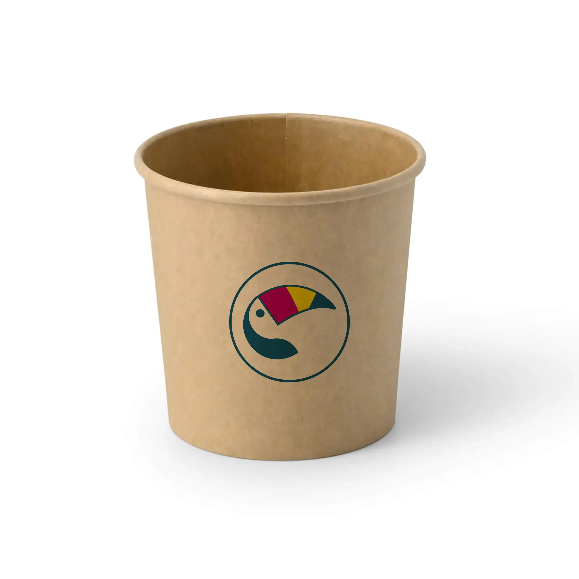 Cup di gelato marrone con logo stampato, progettato per porzioni da 300 ml / 12 oz, opzionale con coperchio sicuro.