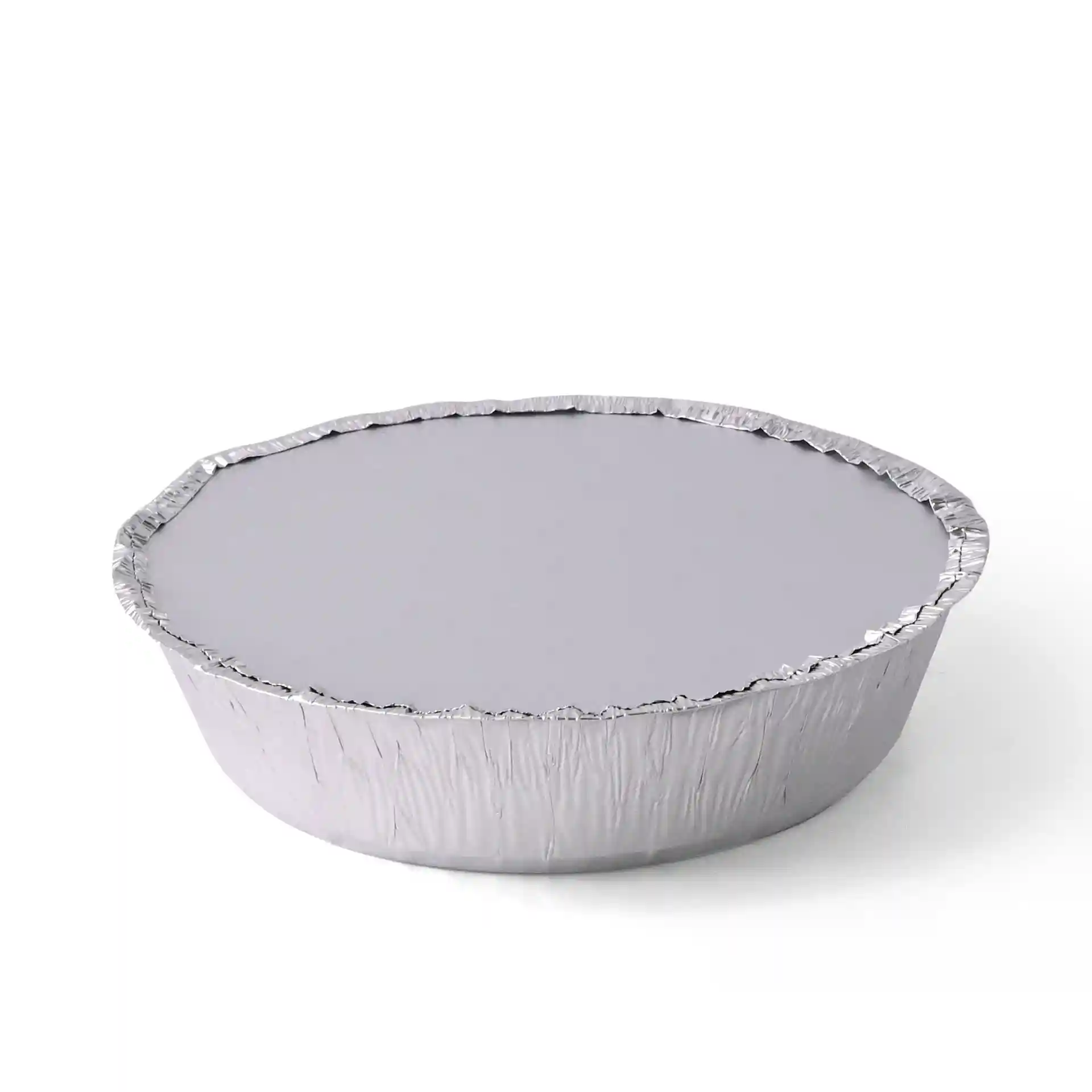 Contenitore rotondo in alluminio con un diametro di 182 mm e un'altezza di 43 mm, visto di lato.