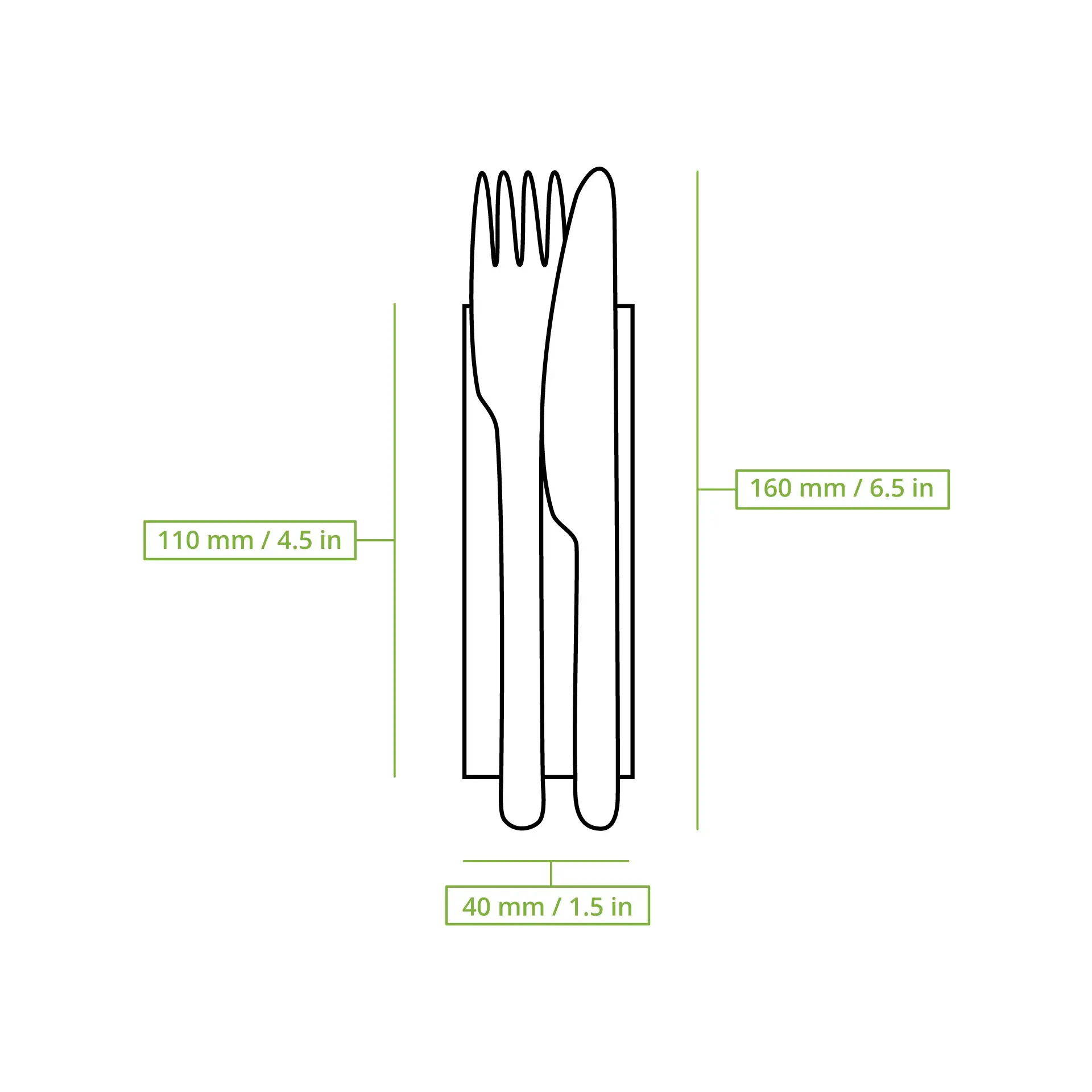 Bestecksets aus Holz Messer, Gabel & Serviette, 16 cm, biobeschichtet