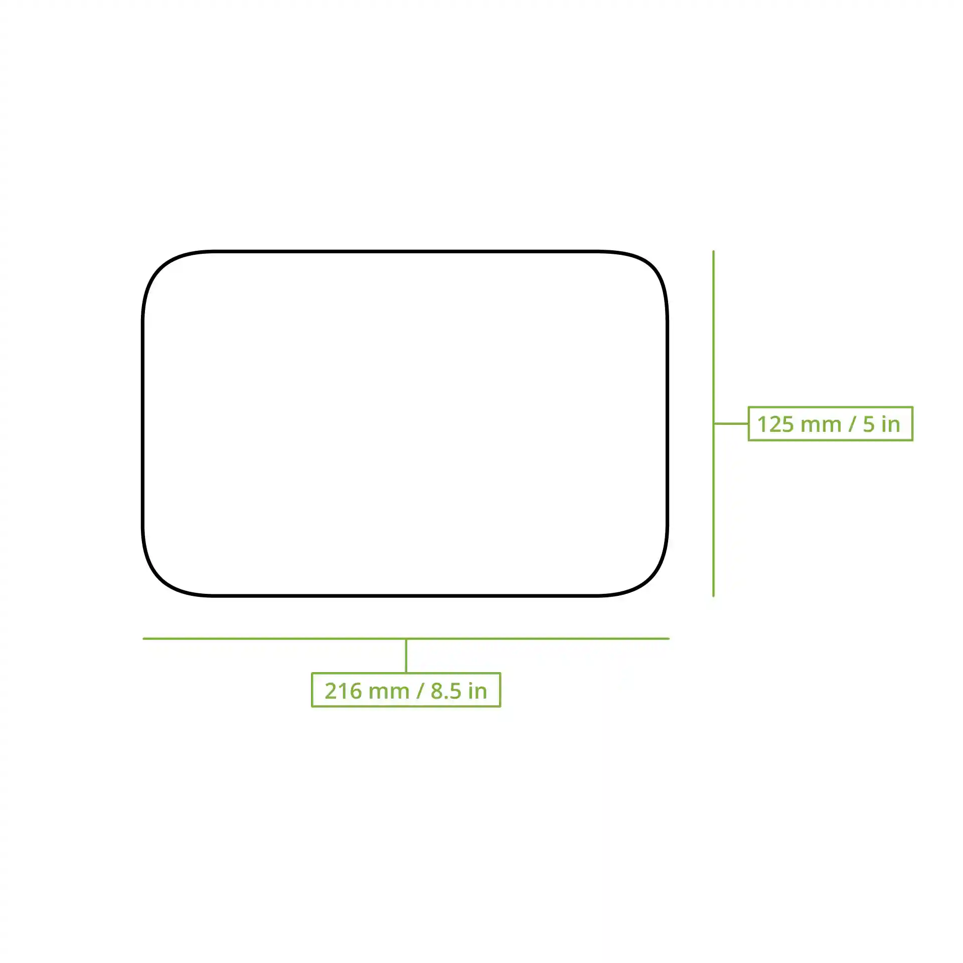 Disegno schematico di un coperchio rettangolare con dimensioni di 216 mm per 125 mm.