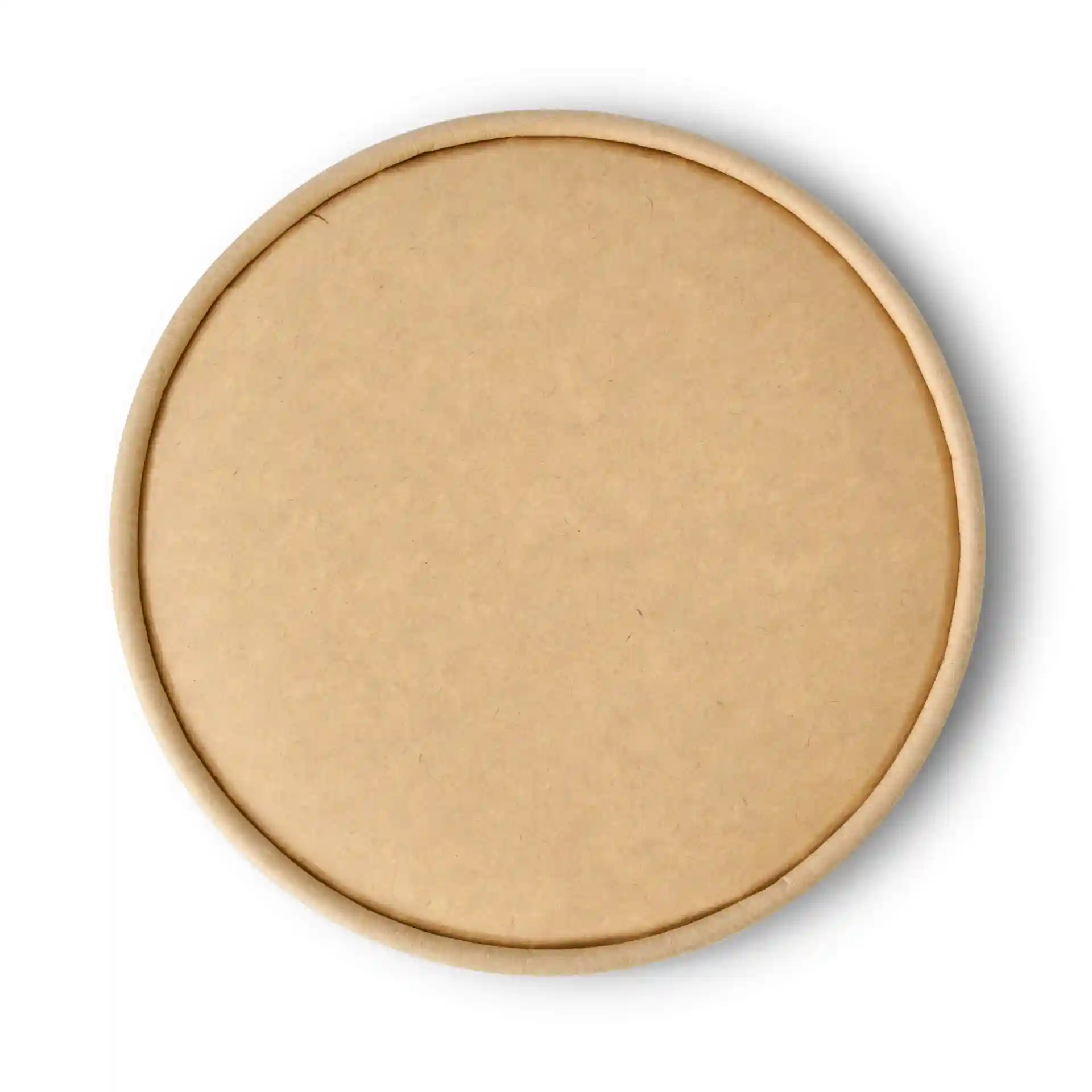 Coperchio rotondo in cartone marrone con un diametro di 150 mm e un'altezza di 17 mm.