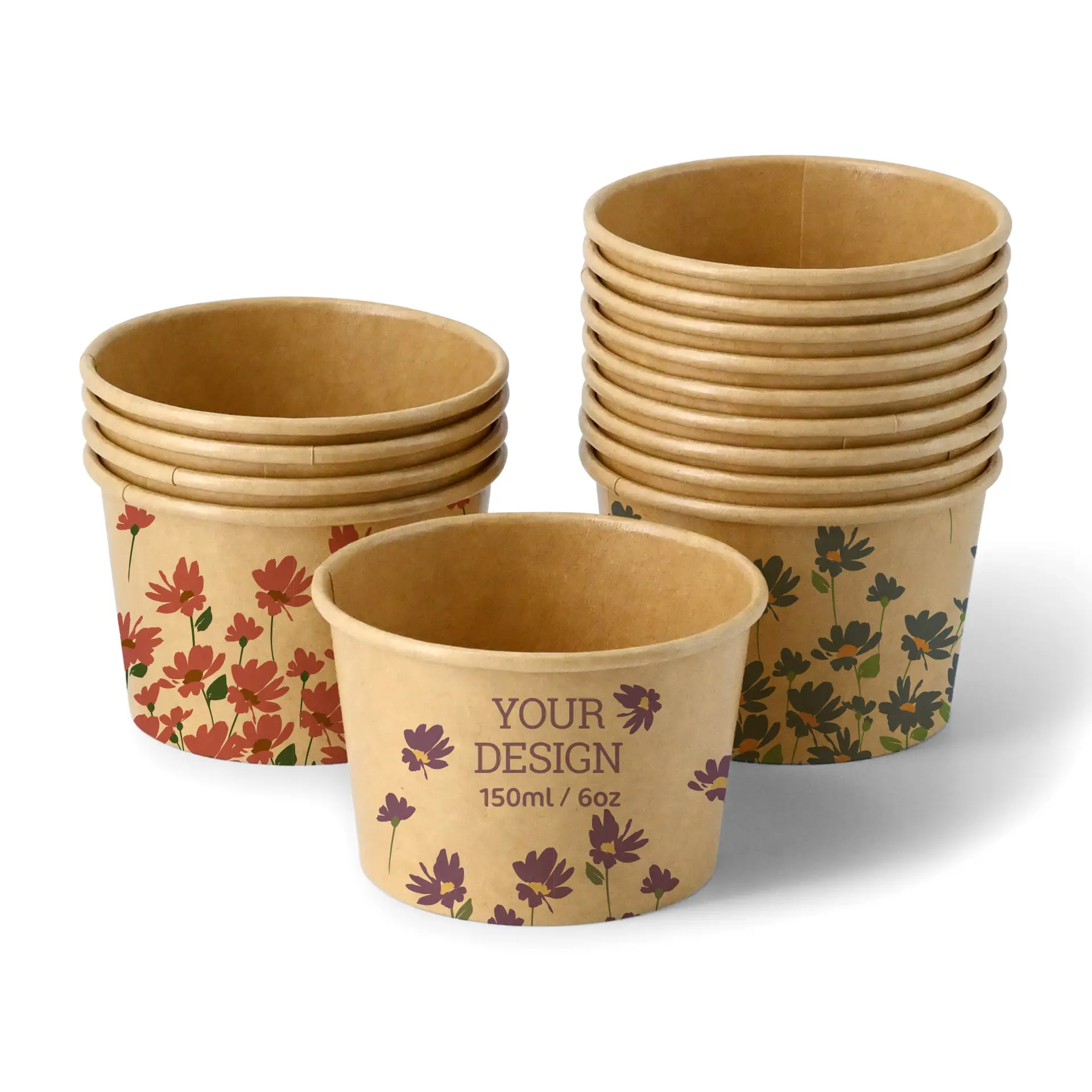 Coppa di gelato marrone personalizzata con design del logo; adatta per caffè ed eventi, capacità di 150 ml.