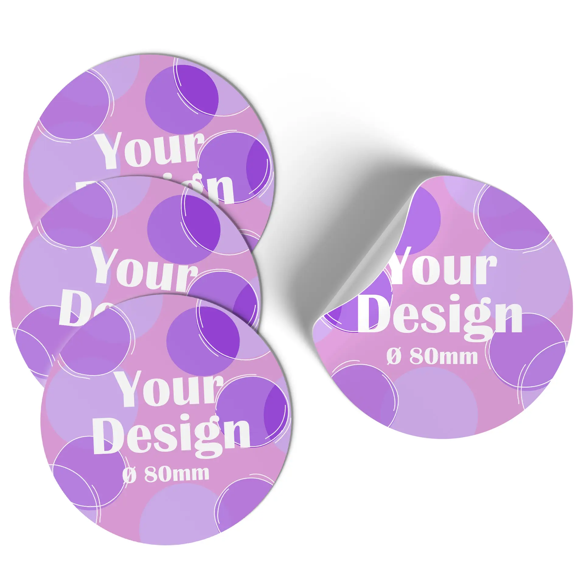 Adesivo decorativo rotondo con un design di un uccello stilizzato, dimensione Ø 8 cm, con uno sfondo sfumato.