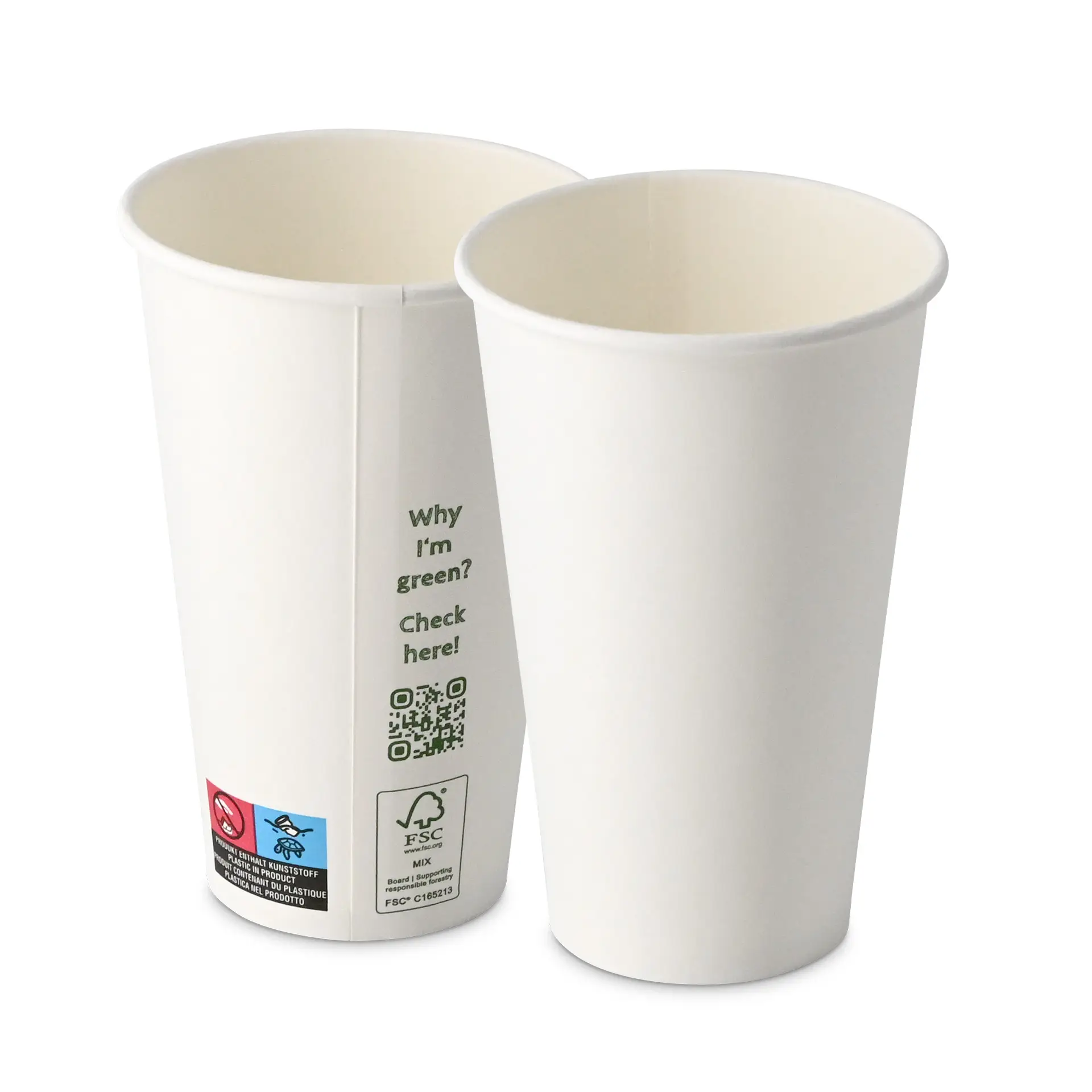 Bicchiere di carta 400 ml / 16 oz, Ø 90 mm, monostrato, bianco, con rivestimento in PLA