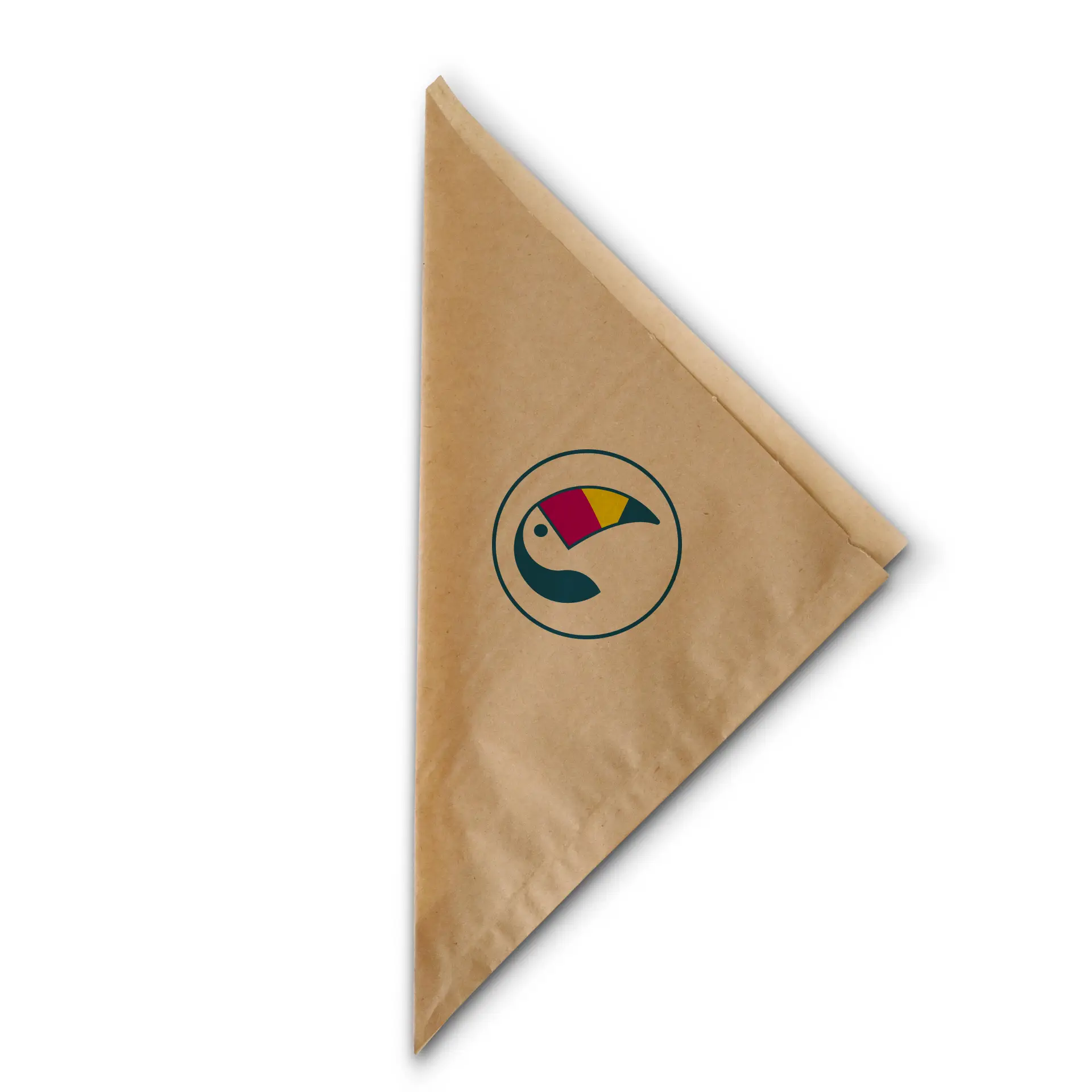 Sacchetto conico di carta marrone per patatine, con design del logo circolare, adatto per cibi caldi e freddi.