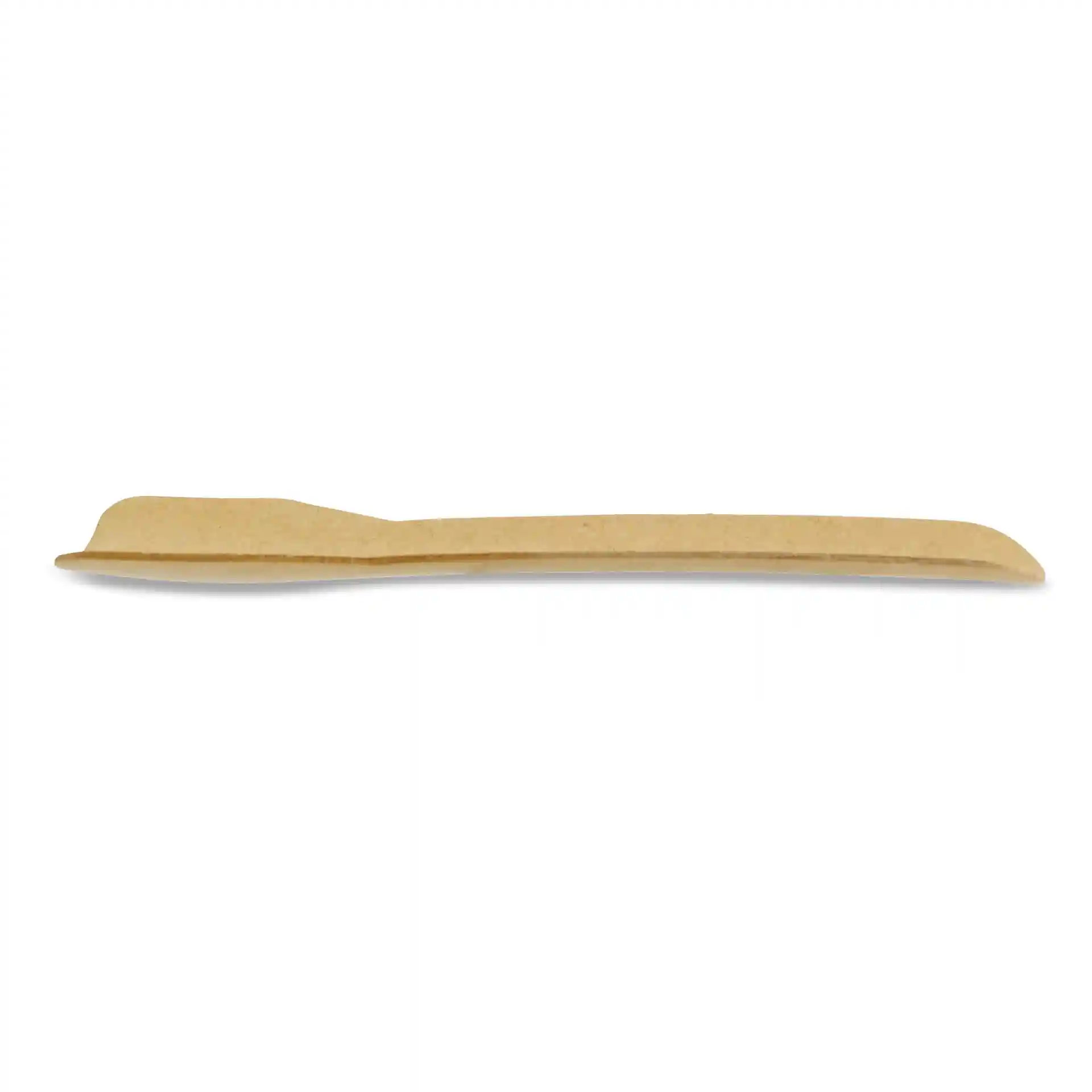 Cucchiaio di carta marrone per gelato, lungo 9,5 cm, con design piatto e senza rivestimento.