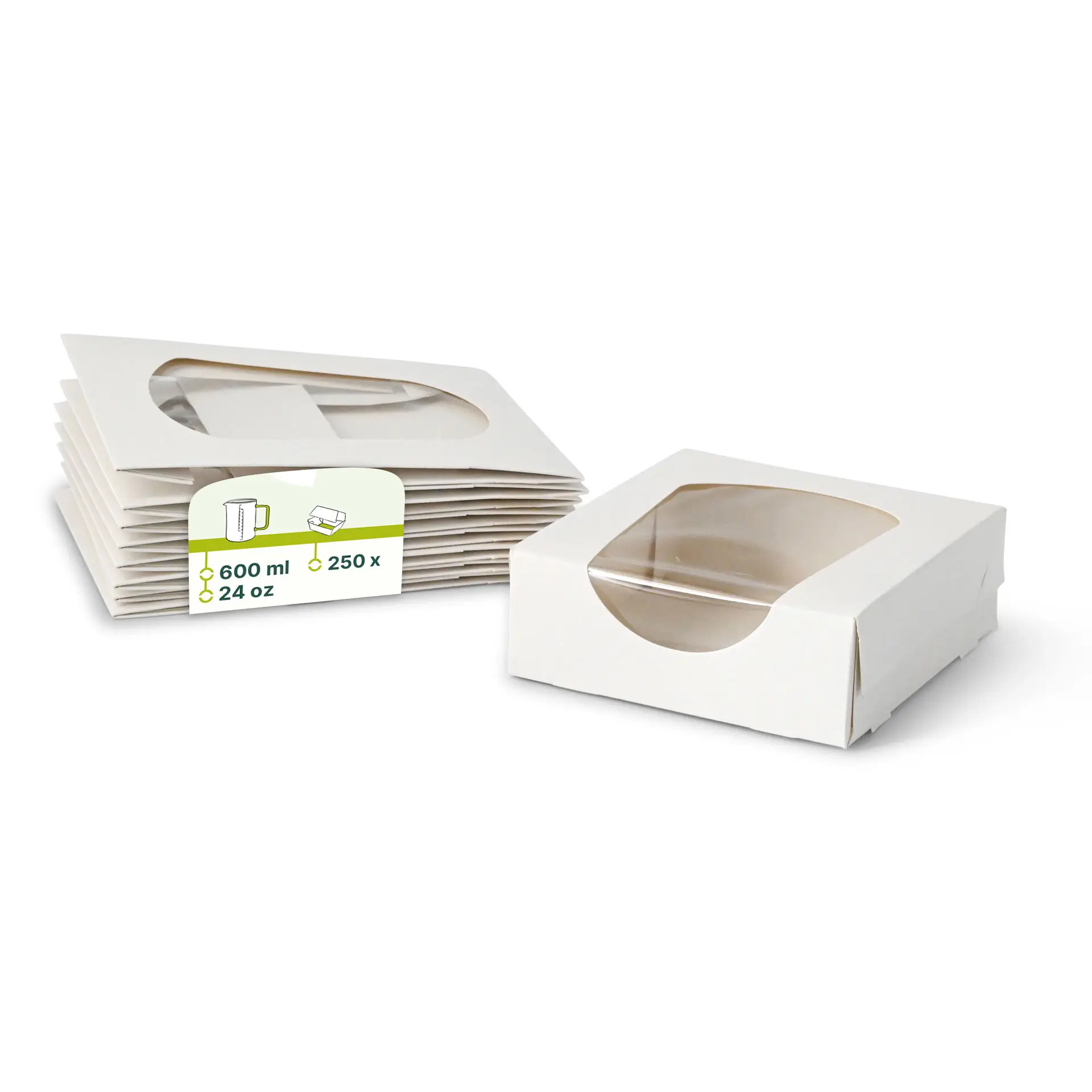 Faltschachteln mit Sichtfenster 12 x 12 x 4 cm, 600 ml, Zellulose-Fenster, weiß, faltbar