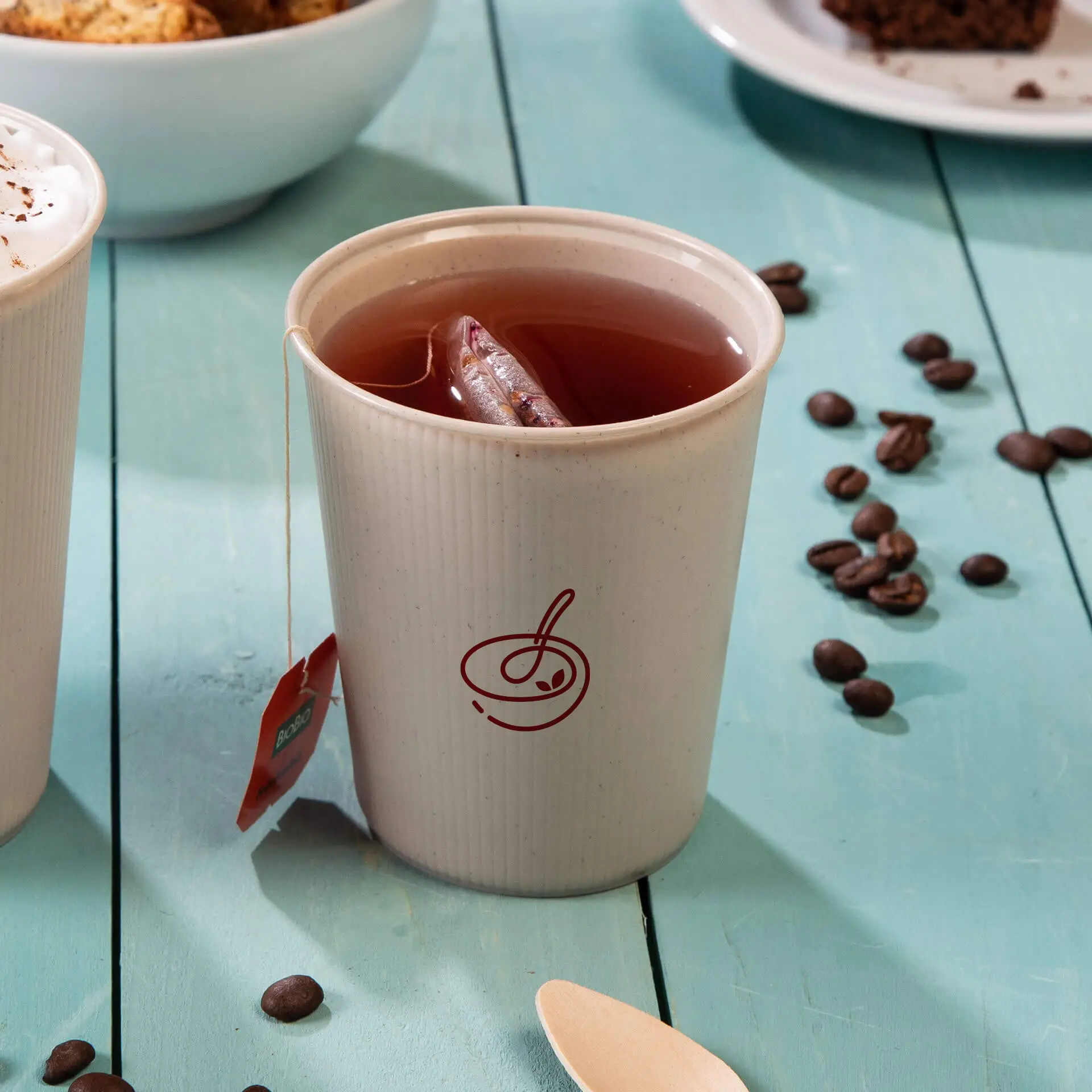 Bicchiere riutilizzabile personalizzato, effetto a coste, 250 ml / 10 oz, Ø 80 mm