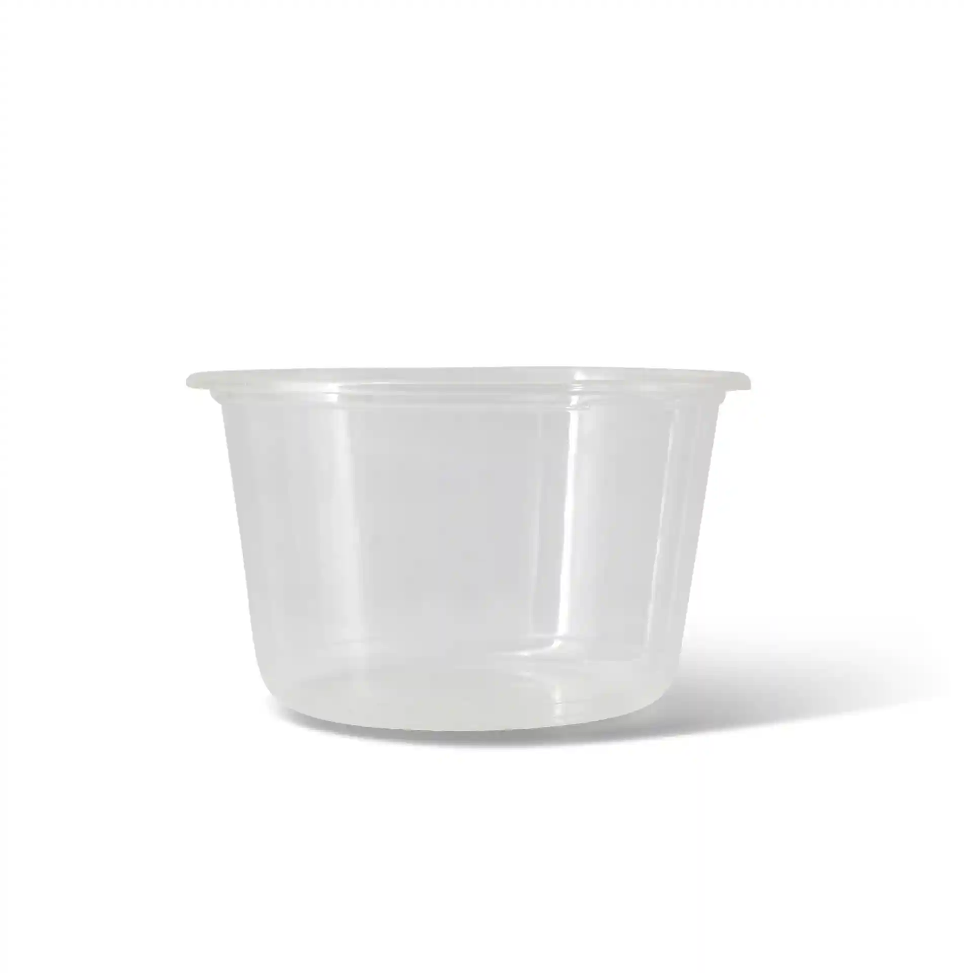 Contenitore rotondo trasparente da 500 ml, con un diametro di 121 mm e un'altezza di 74 mm.