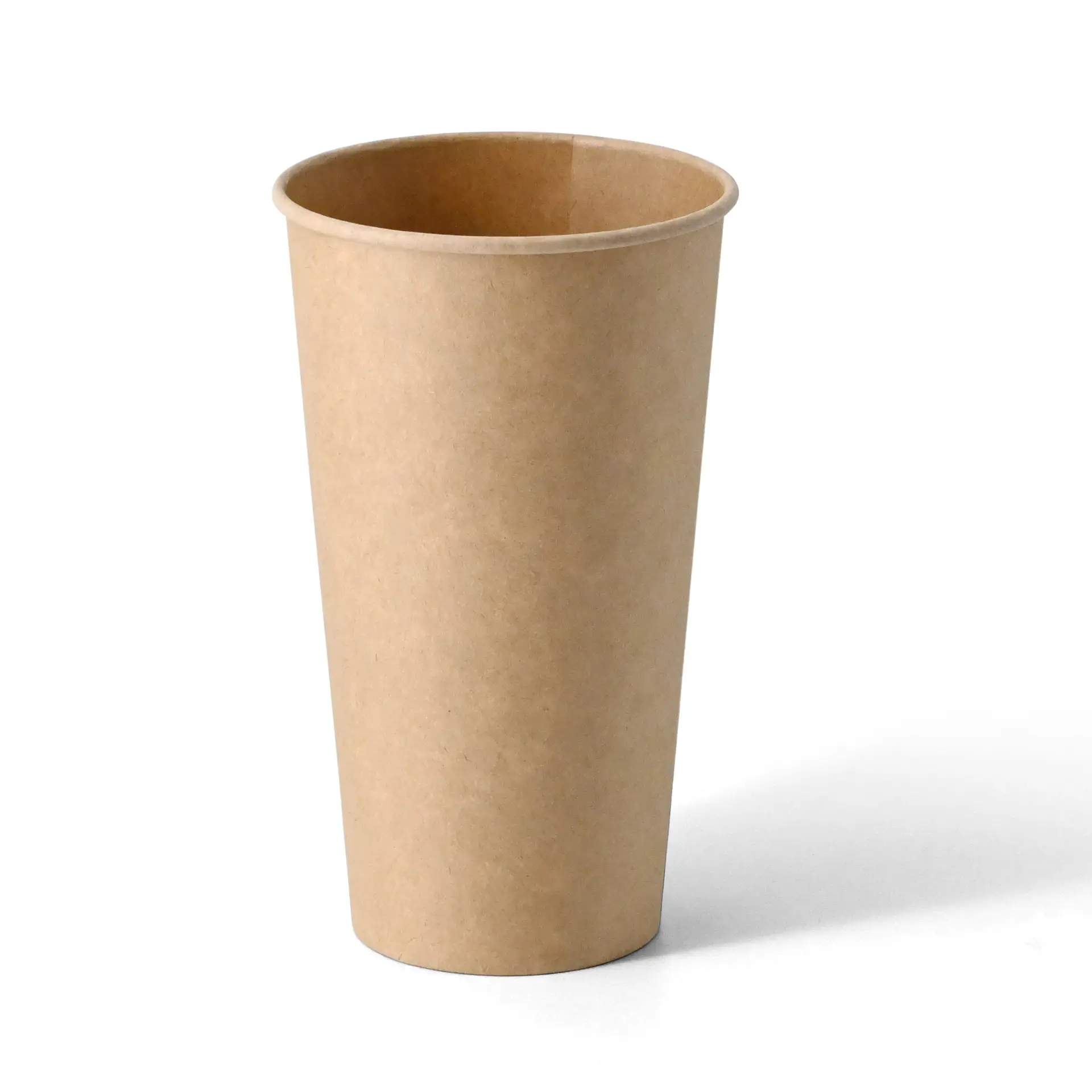 Bicchiere di carta a parete singola, 500 ml, marrone, rivestito in PLA, adatto per bevande calde e fredde.