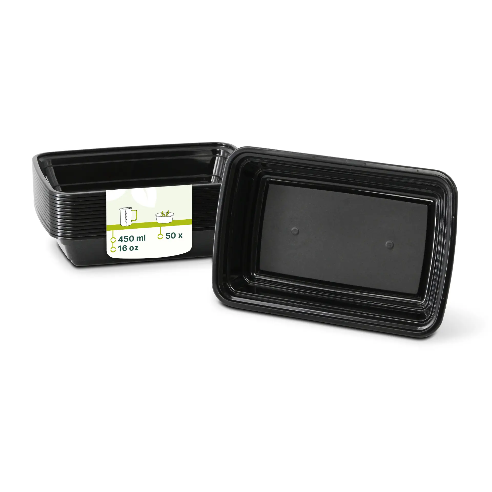 Contenitori riutilizzabili in PP 450 ml, rettangolari, neri