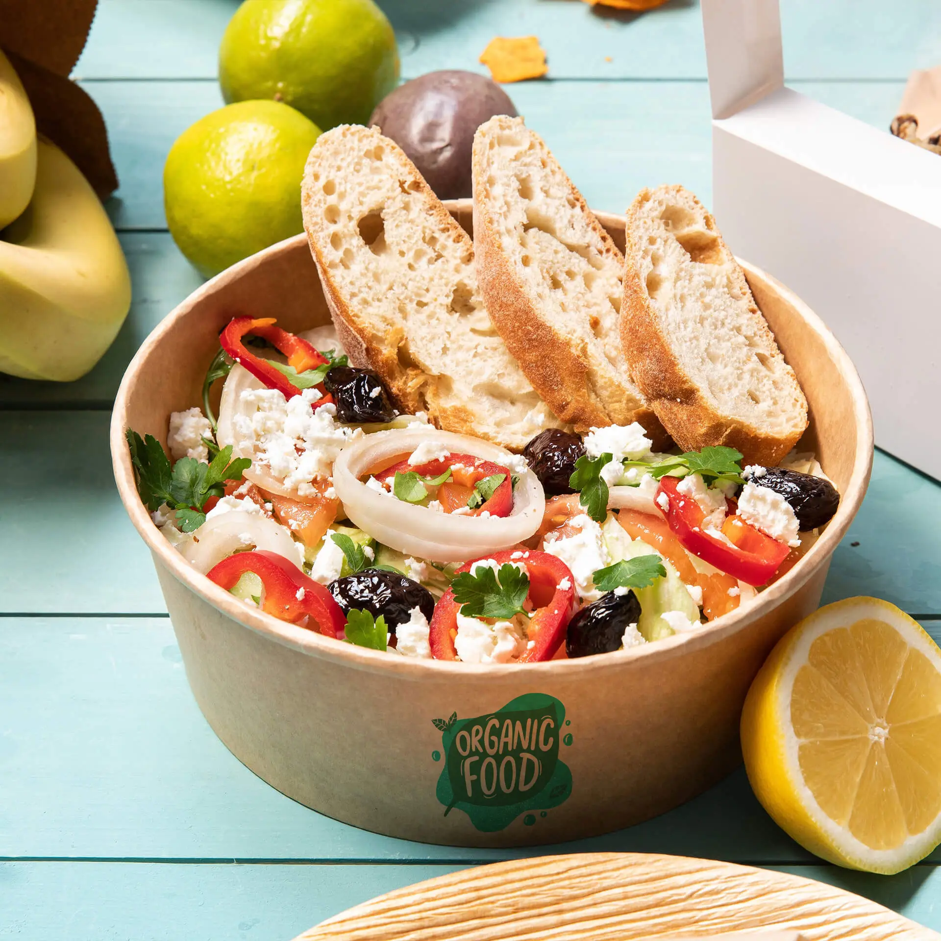 Ciotole per insalata personalizzate / Bowls stampate, 1000 ml, Ø 185 mm, marrone, con rivestimento PE