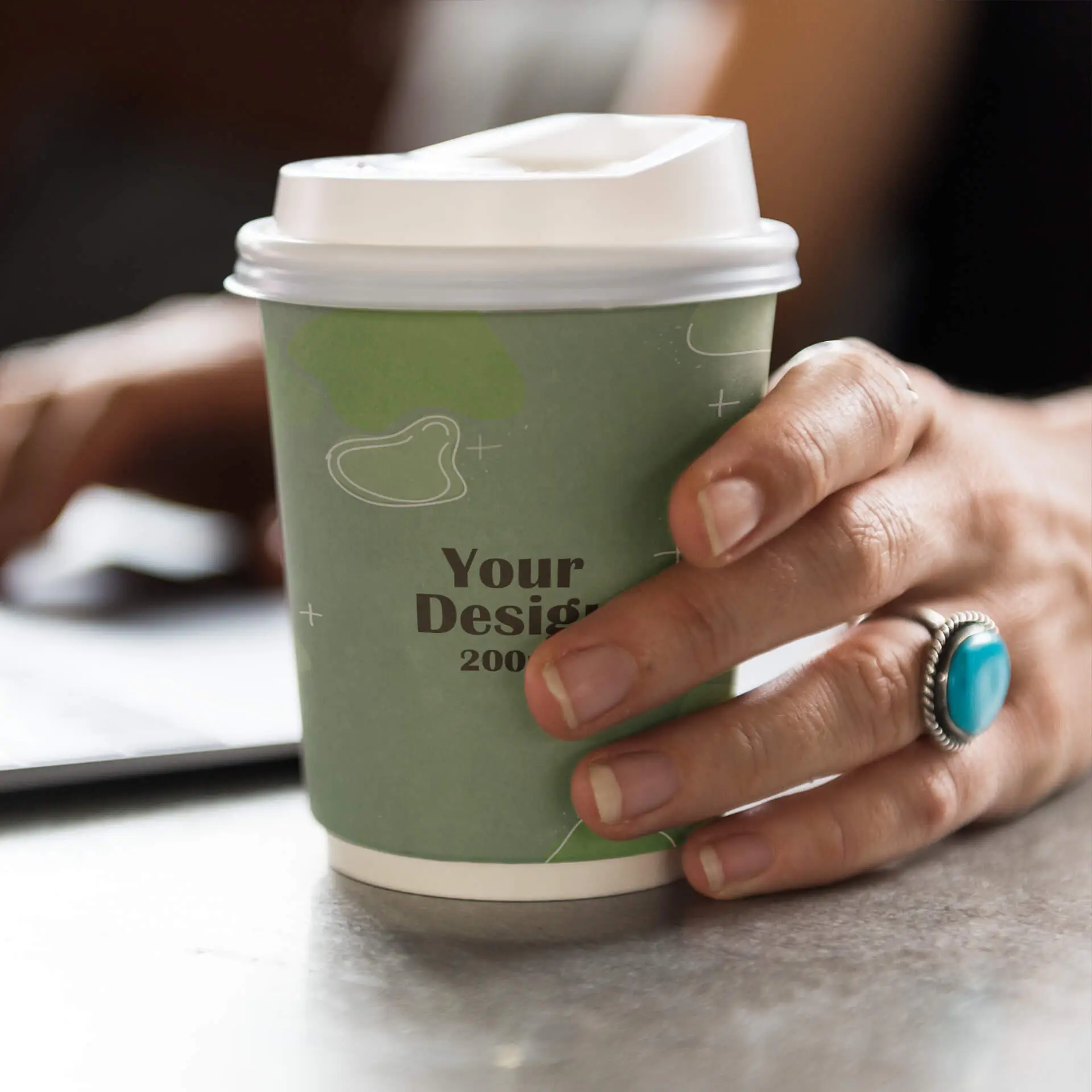 Pappbecher bedrucken (doppelwandig) 200 ml / 8 oz, doppelwandig, weiß, matt, wasserbasierte Beschichtung