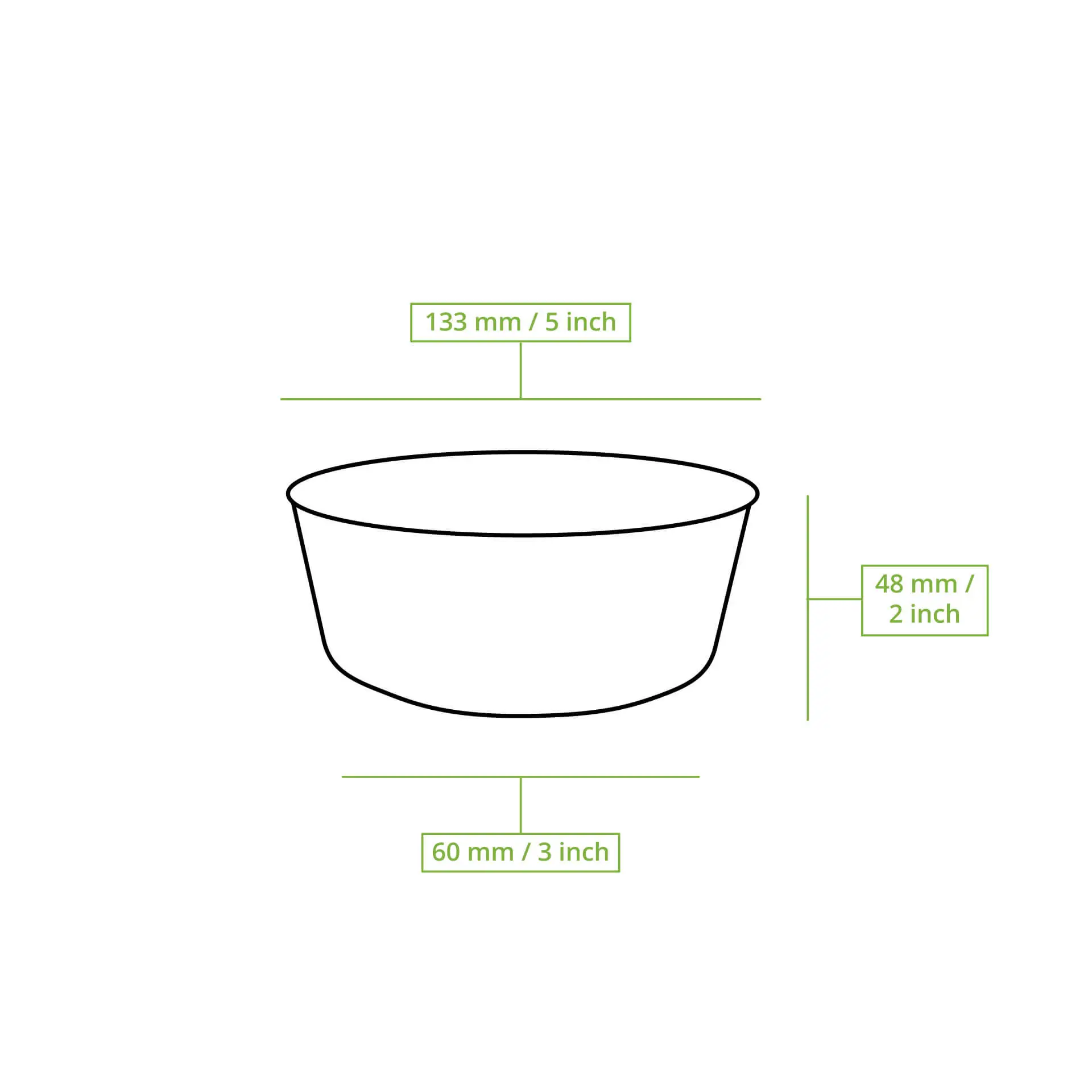 Ciotola con design rotondo, dimensioni 133mm x 60mm x 48mm, realizzata in foglie di palma, leggera e resistente all'unto.