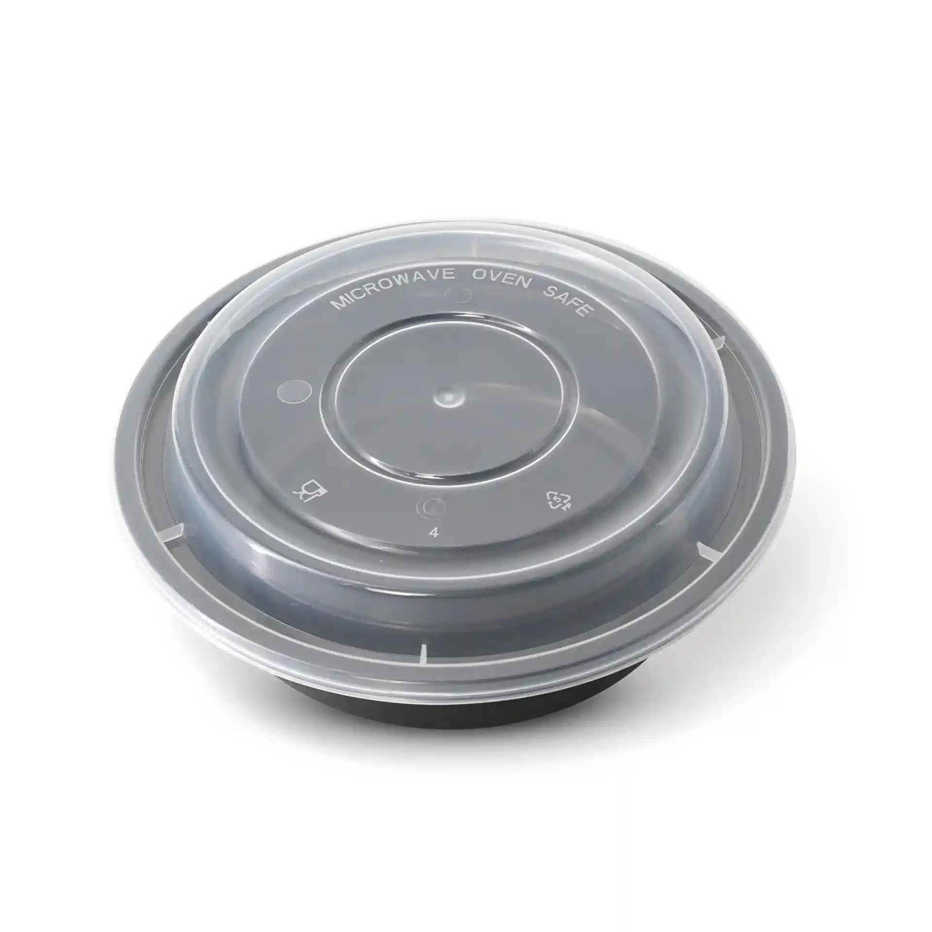 Coperchio rotondo trasparente riutilizzabile in PP, con un diametro di 160 mm e un'altezza di 15,2 mm.