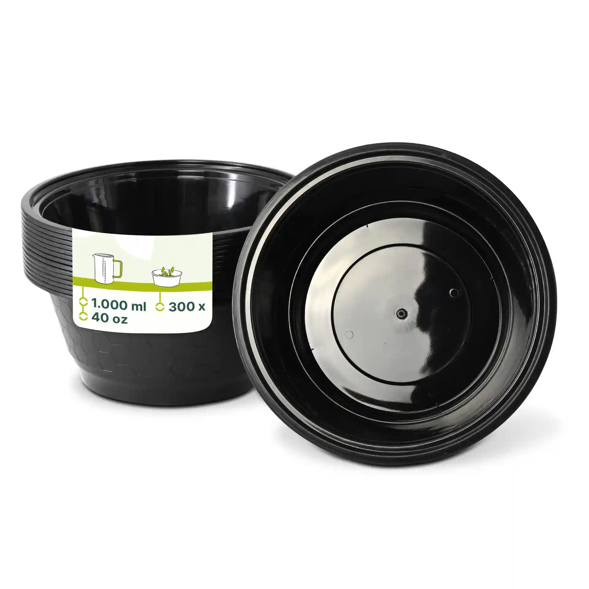 Contenitore riutilizzabile nero con una capacità di 1000 ml, design profondo e interno visibile.