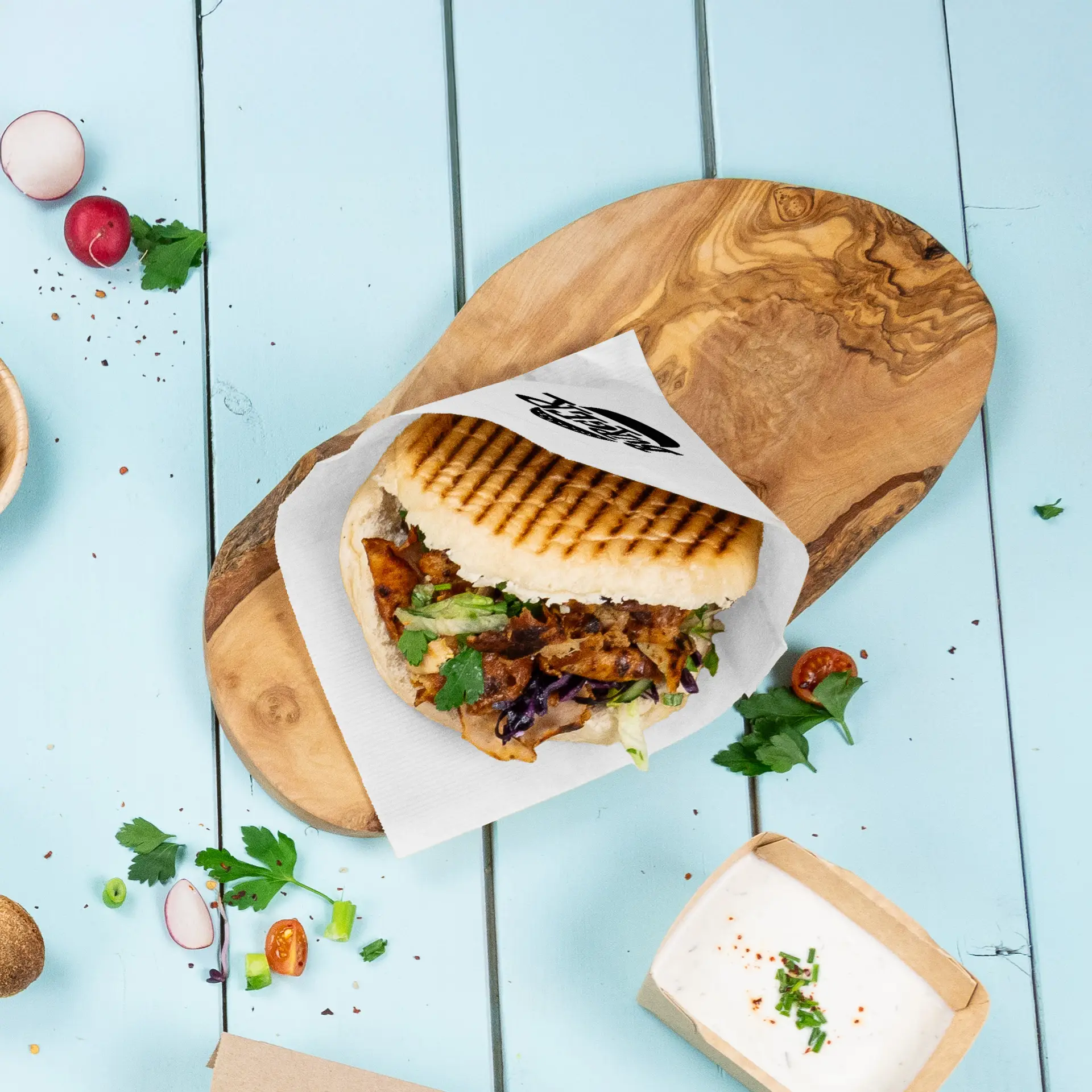 Buste per hamburger stampate, 15 x 16 cm, bianco