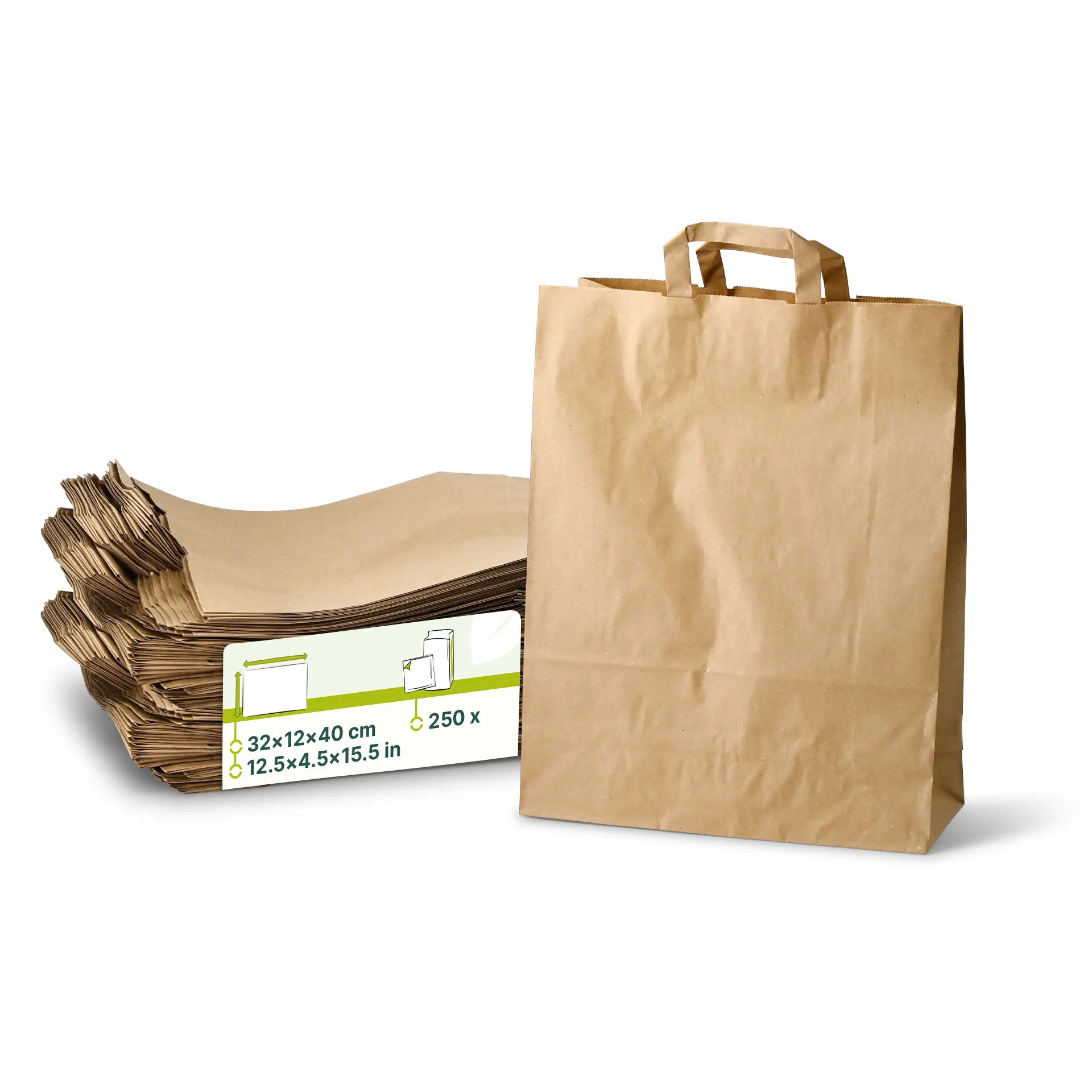 Tragetaschen aus Recyclingpapier XL, 32 x 12 x 40 cm, braun