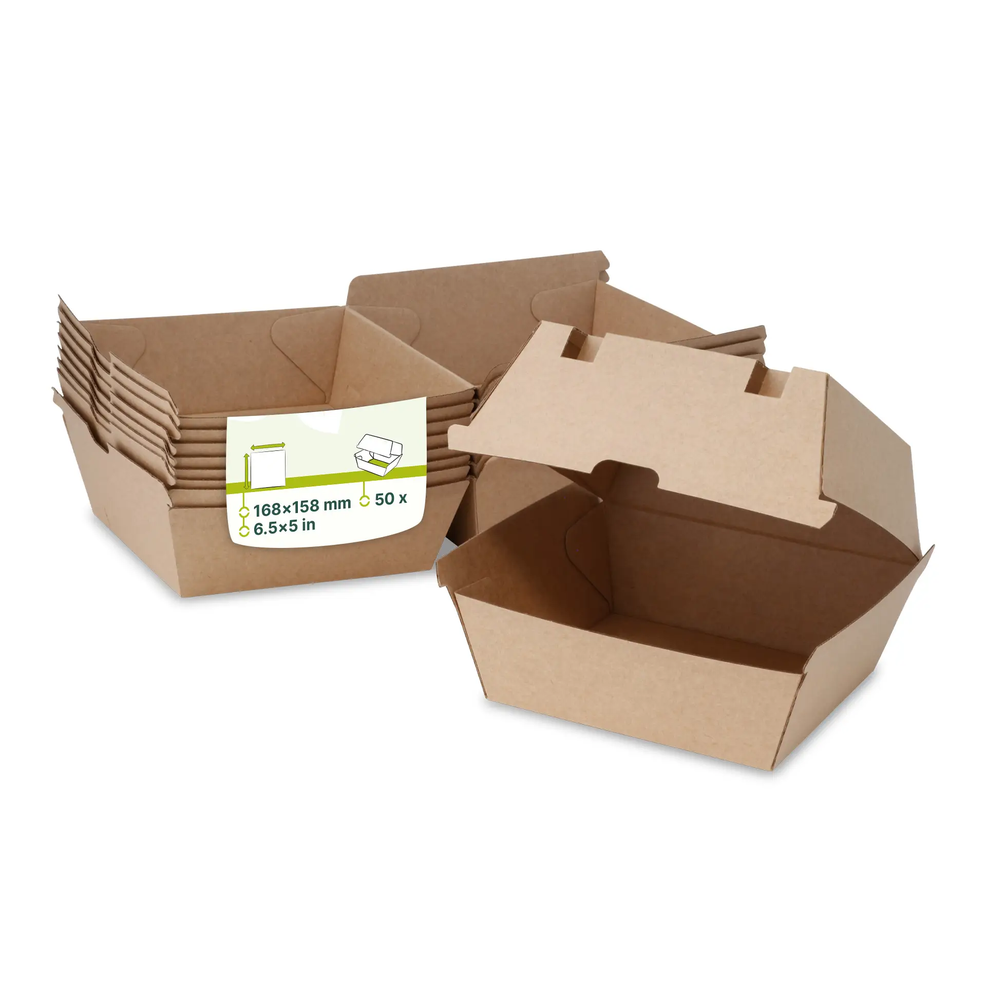 Burgerboxen 16,8 x 15,8 x 9,8 cm, Kraftkarton, braun