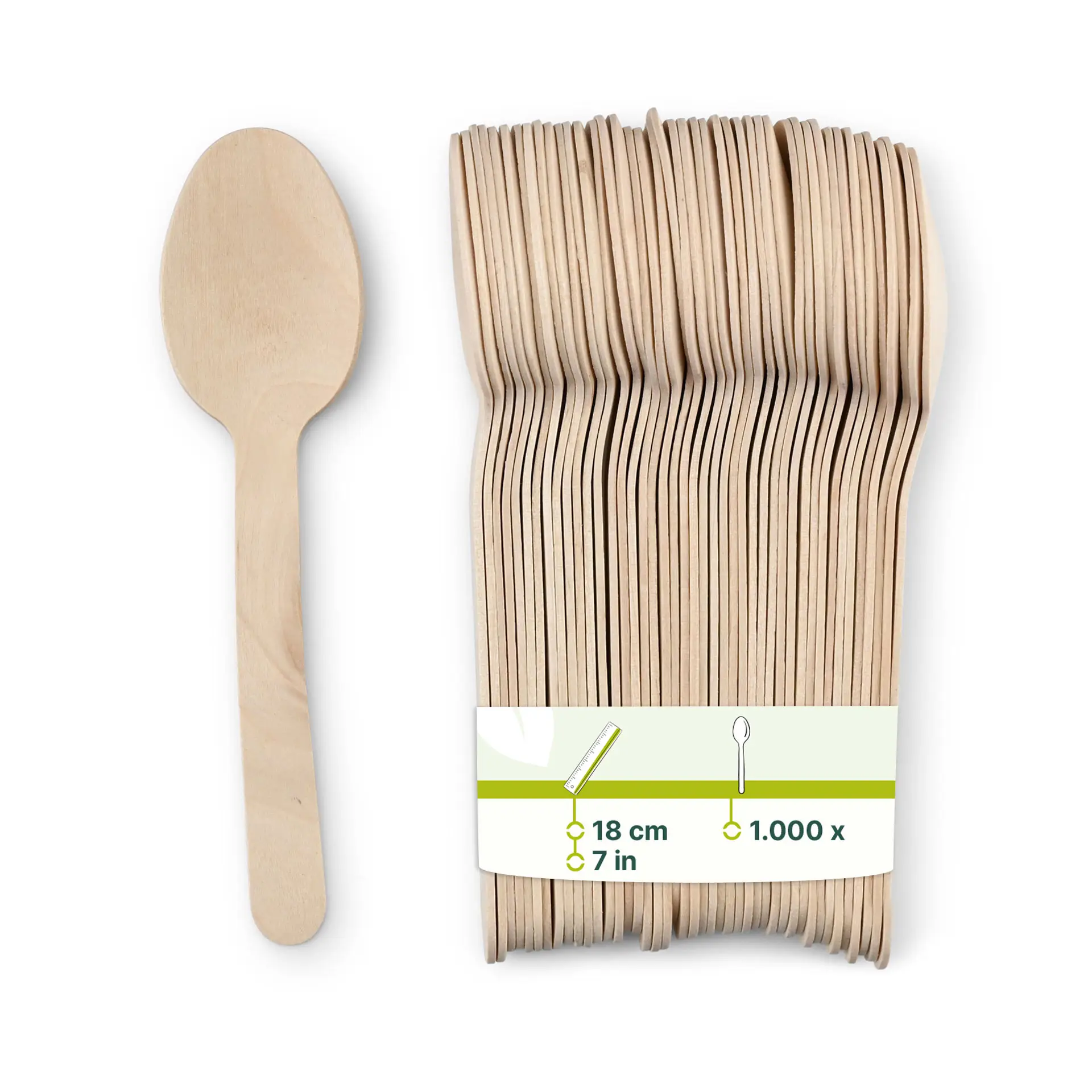Cucchiai di legno in confezione, lunghi 18 cm, realizzati in legno marrone con finitura bio-coated.