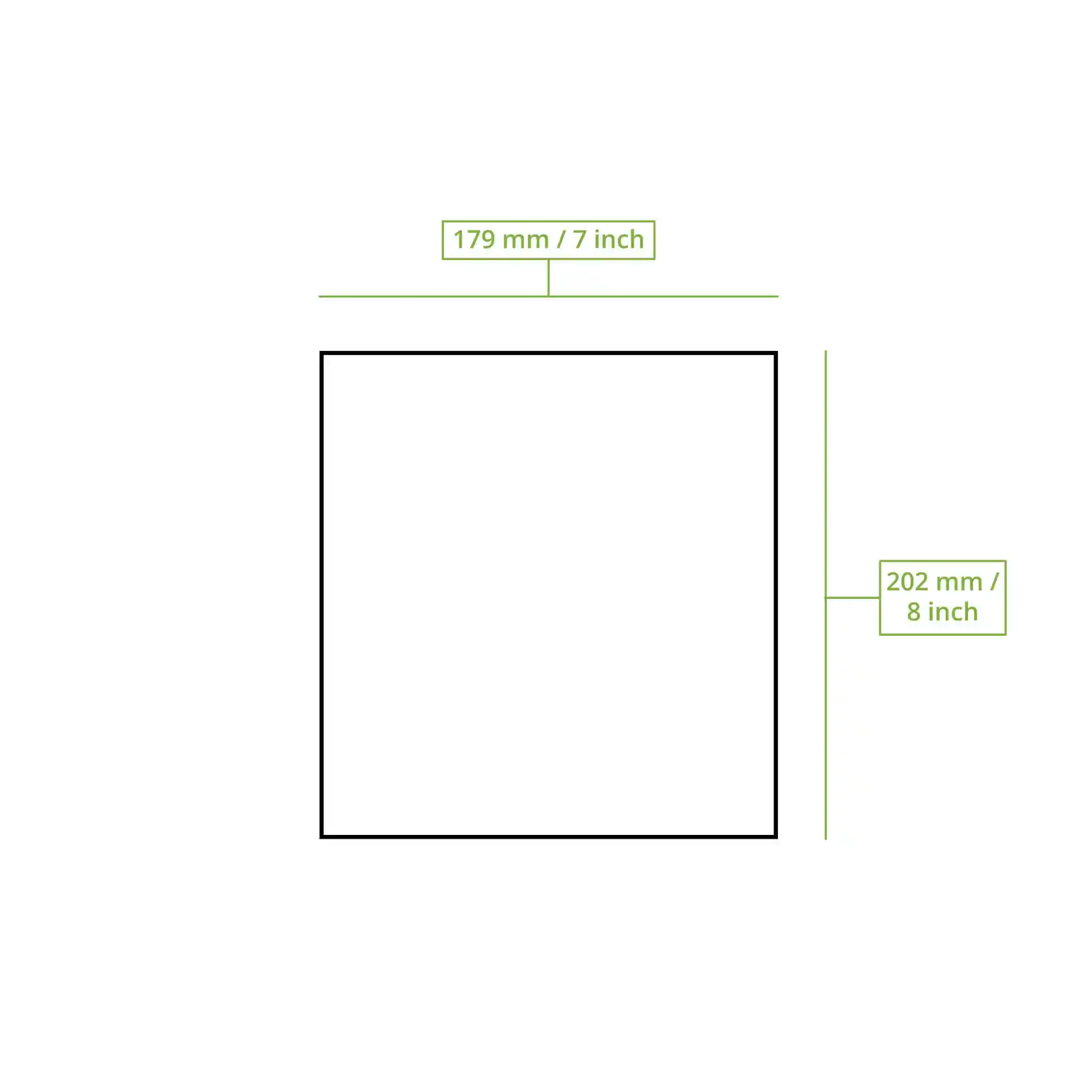 Disegno schematico di un quadrato con dimensioni di 179 mm e 202 mm segnate sui lati.