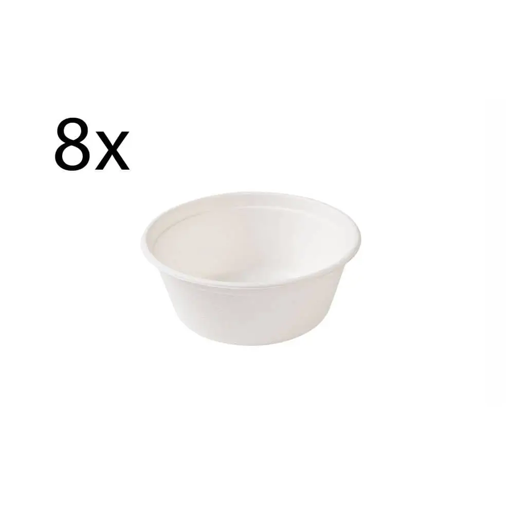 Una ciotola in canna da zucchero a fuoco; ciotole simili aggiuntive mostrate con opacità ridotta.