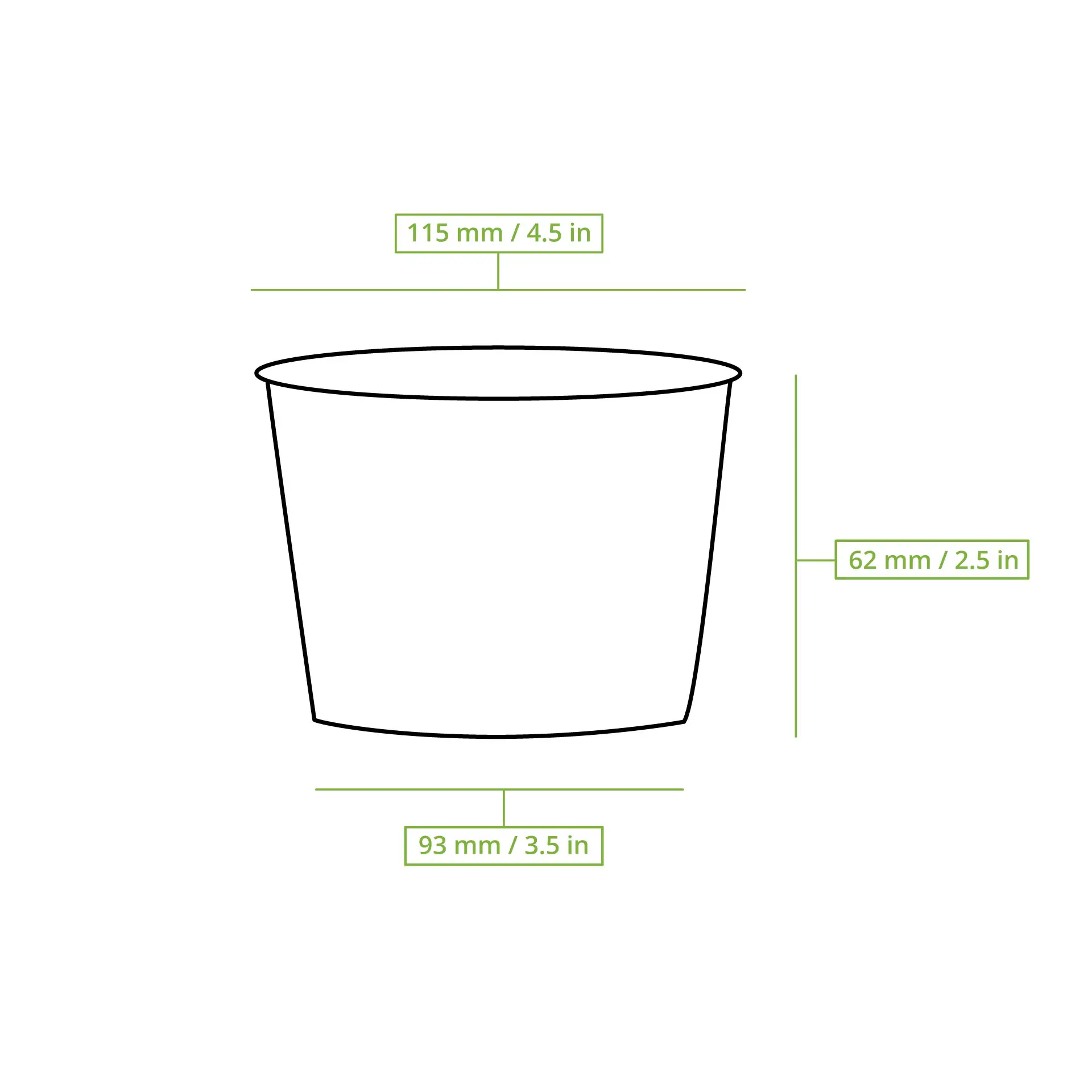 Bicchiere per zuppa da asporto bianco da 12 oz con rivestimento interno in PLA; dimensioni: 115 mm di diametro e 62 mm di altezza.