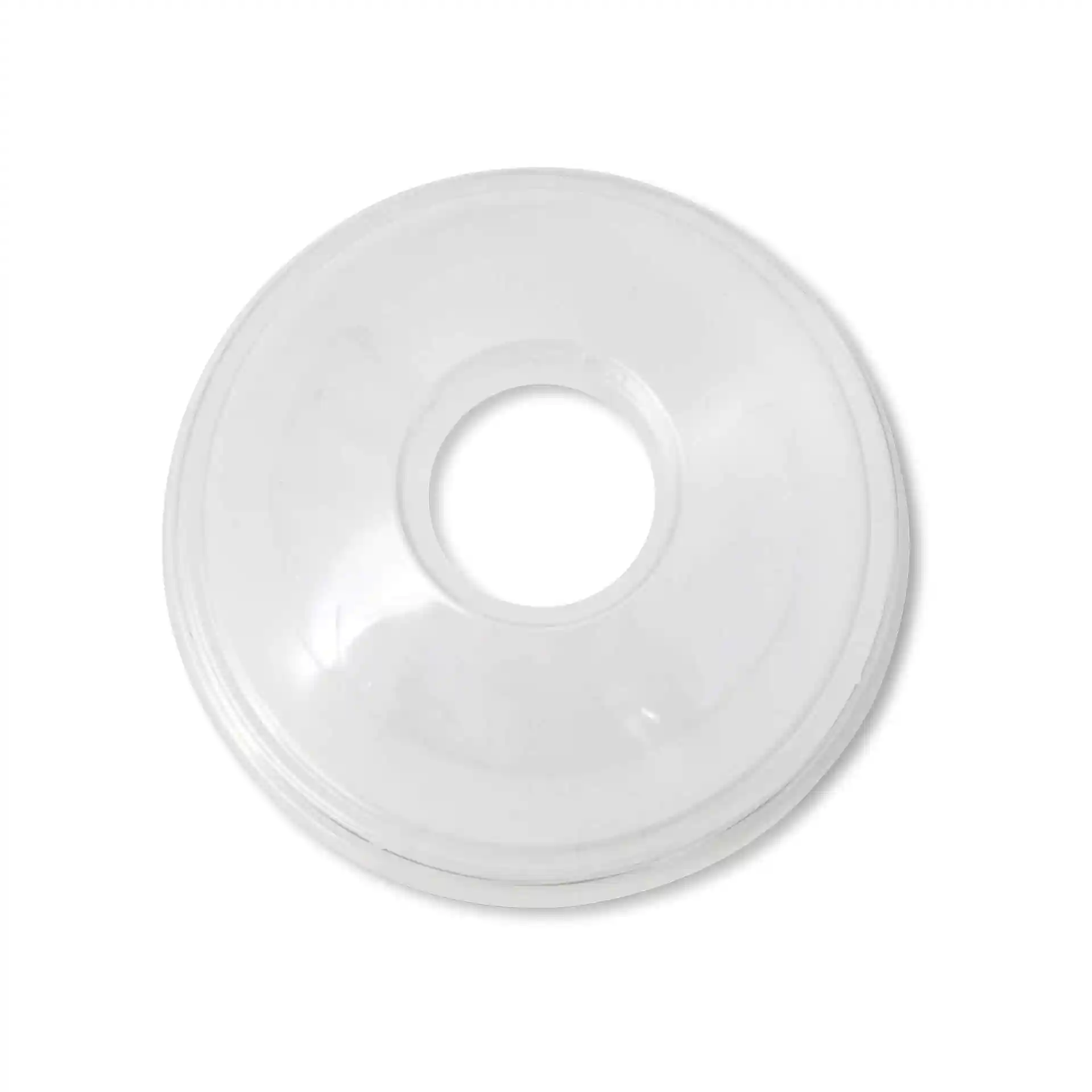 Coperchio dome in rPET trasparente con foro per cannuccia, misura 95 mm di diametro e 38 mm di altezza.