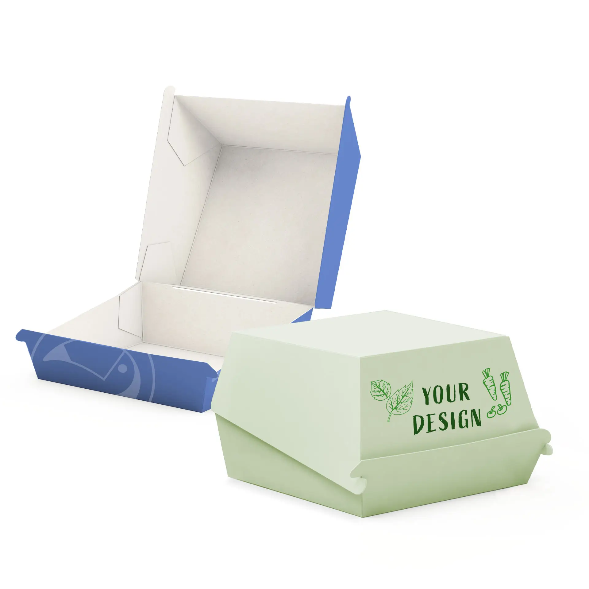 Scatole per burger stampate, 11,5 x 10,8 x 8 cm, bianca