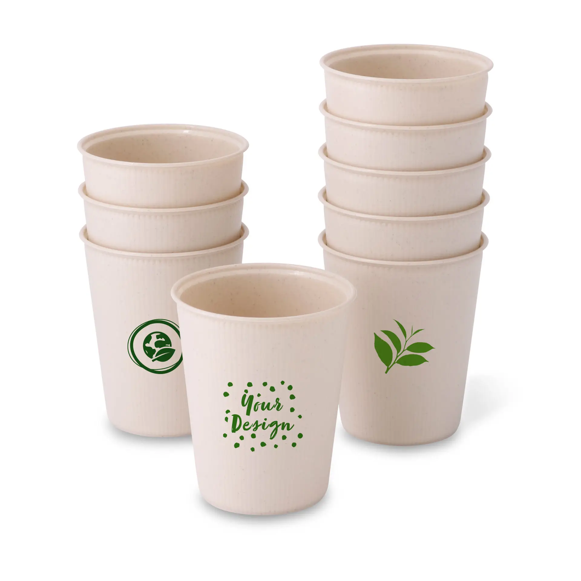 Bicchiere riutilizzabile personalizzato, effetto a coste, 250 ml / 10 oz, Ø 80 mm