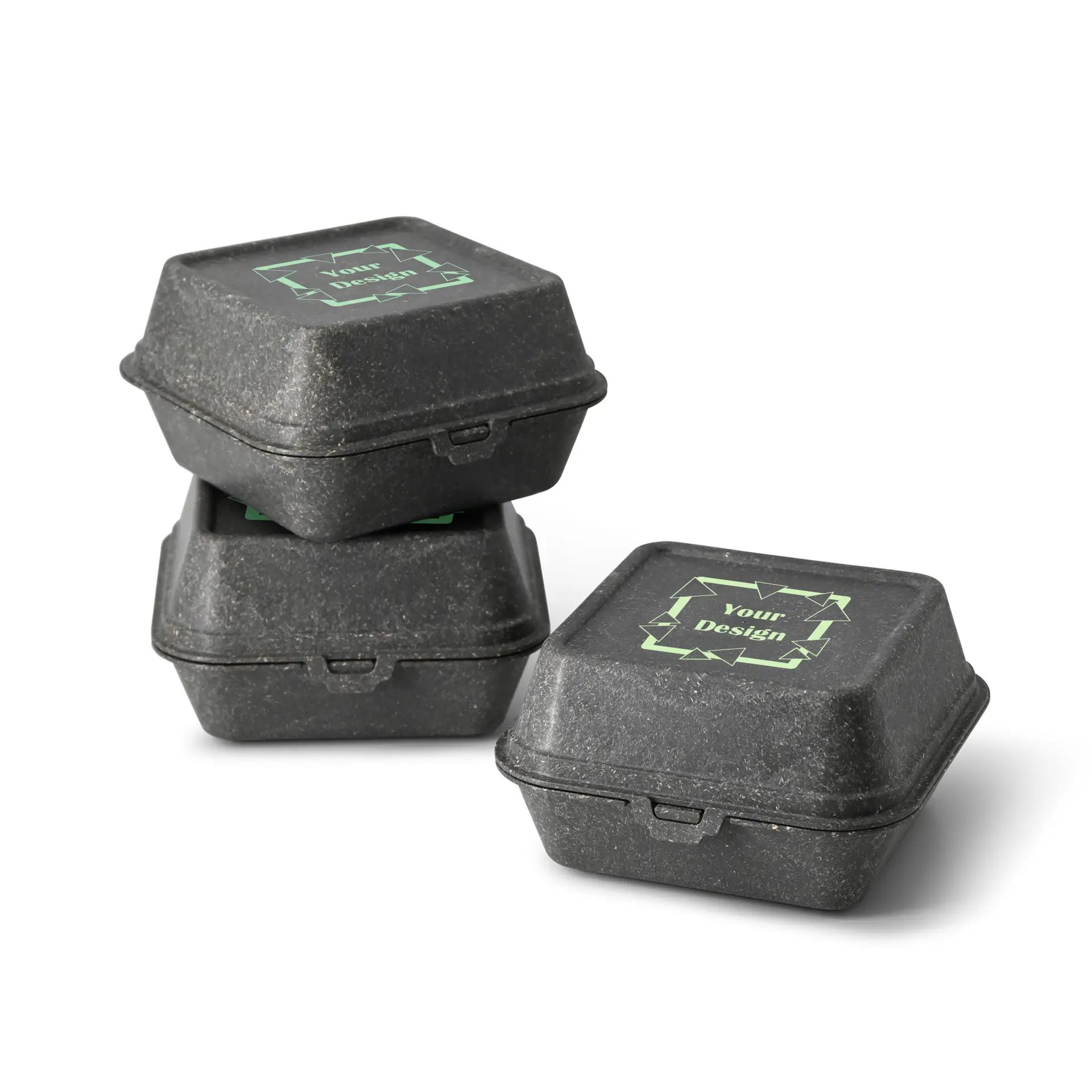 Scatole burger riutilizzabili stampate, 16 x 15 x 8,5 cm, grigio, stampa su un lato